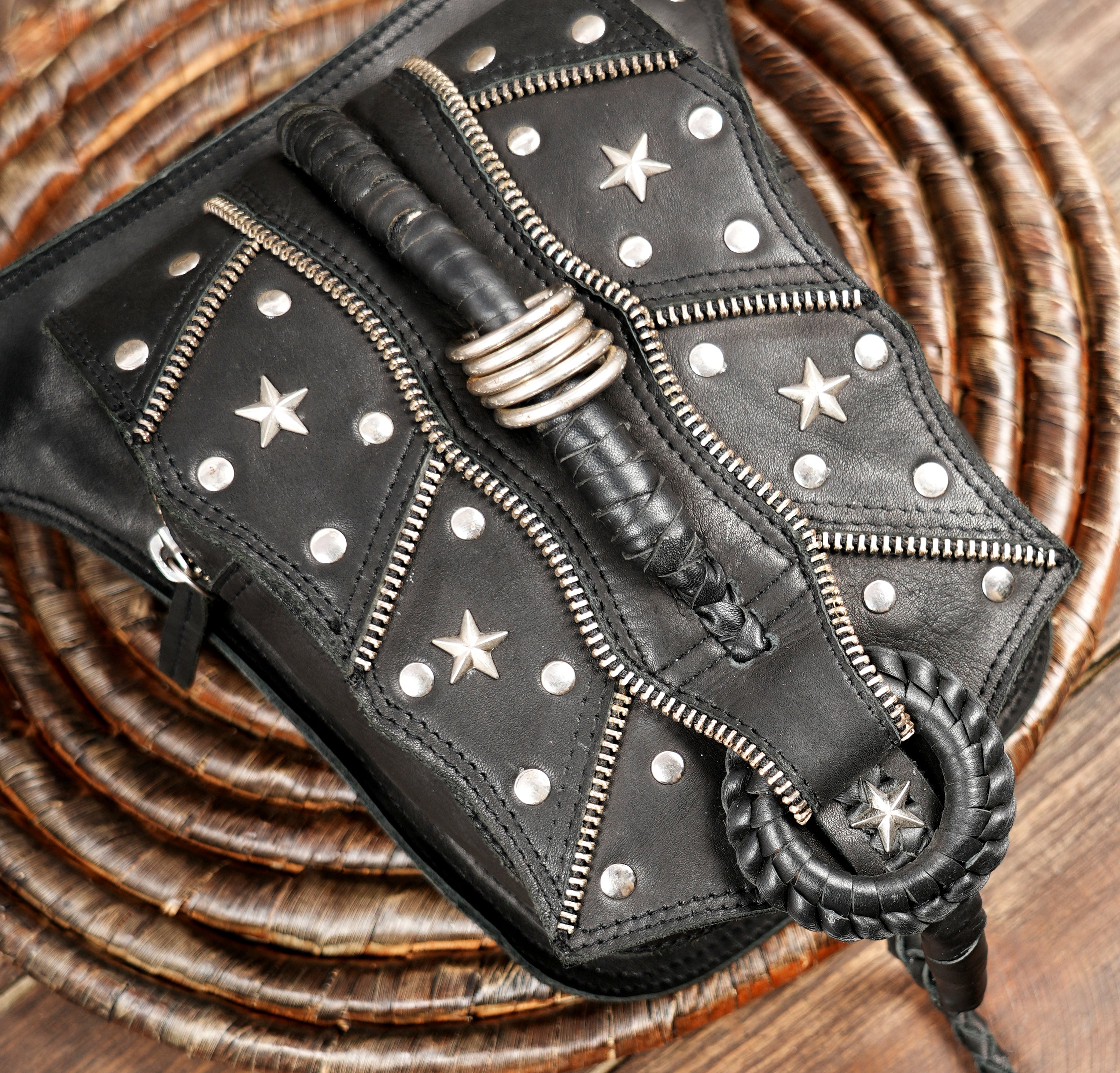 Adjustable leather waist and leg holster bag for men