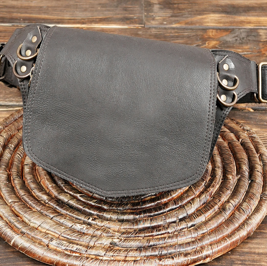 Plain leather waist pouch bag with adjustable strap