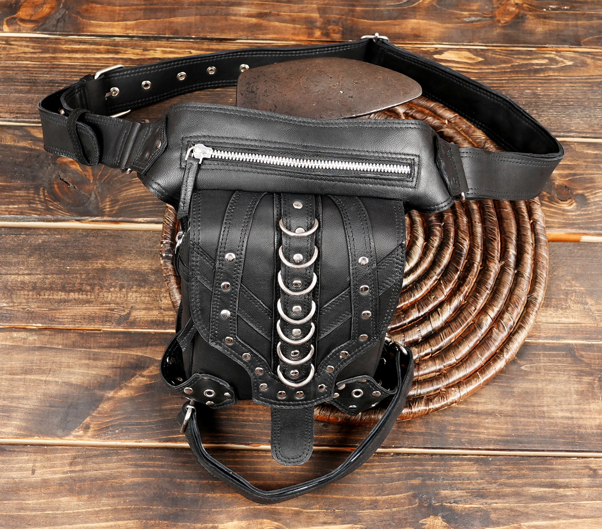 Handmade Leather Belt Pouch: Utility Festival Bag with Adjustable Strap and  pocket storage 