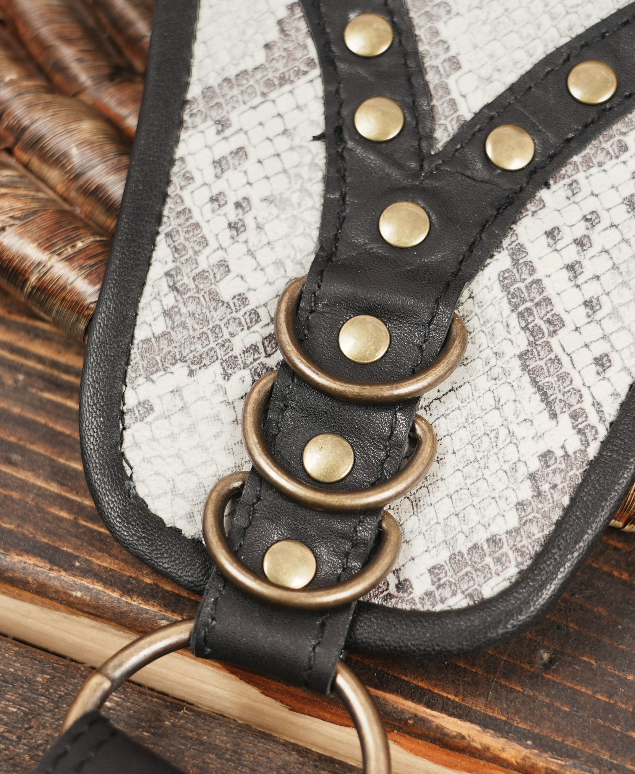 Steampunk leather shoulder holster for festivals, cosplay, or travel.