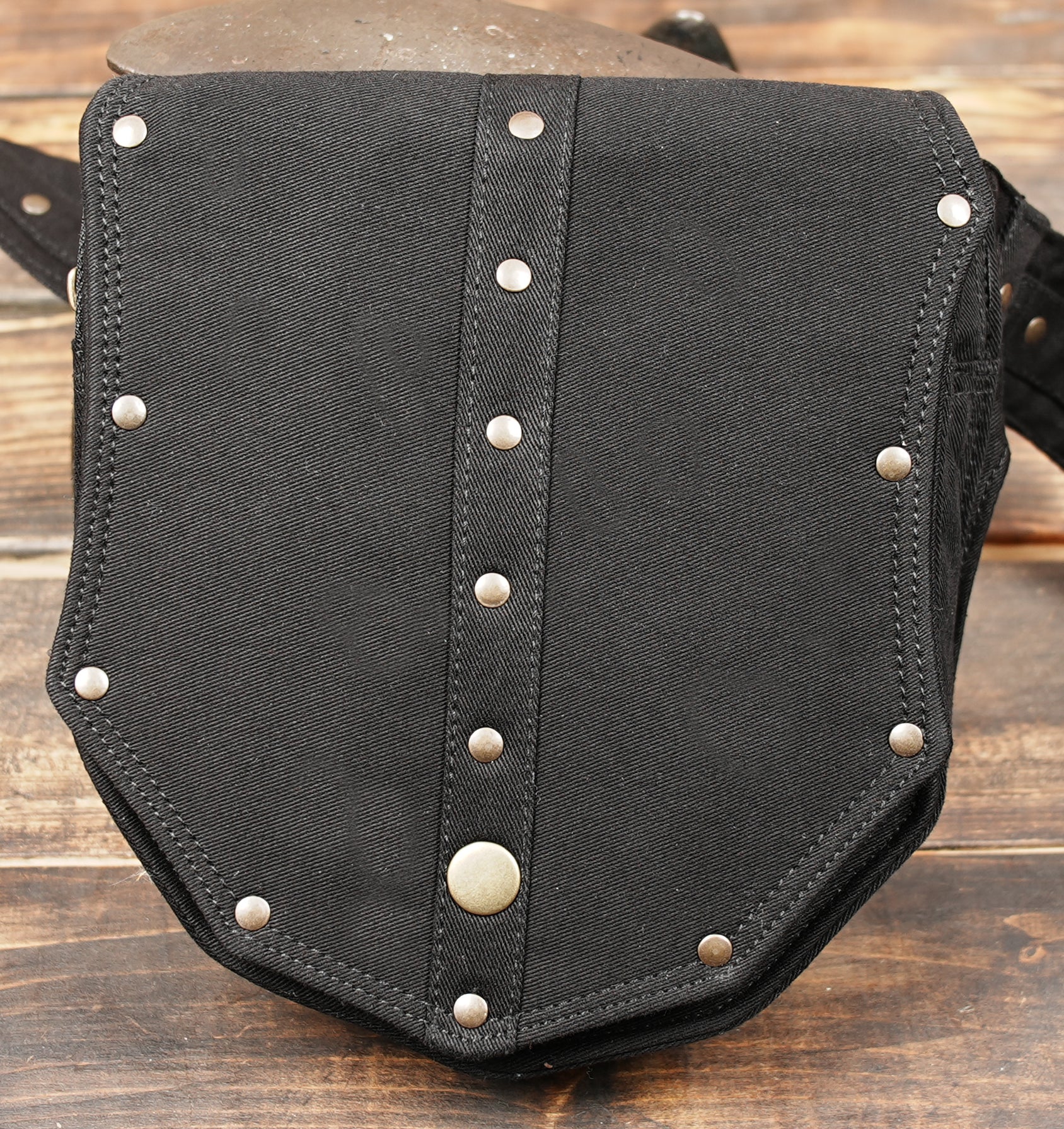 Steampunk utility waist bag in black canvas for festivals