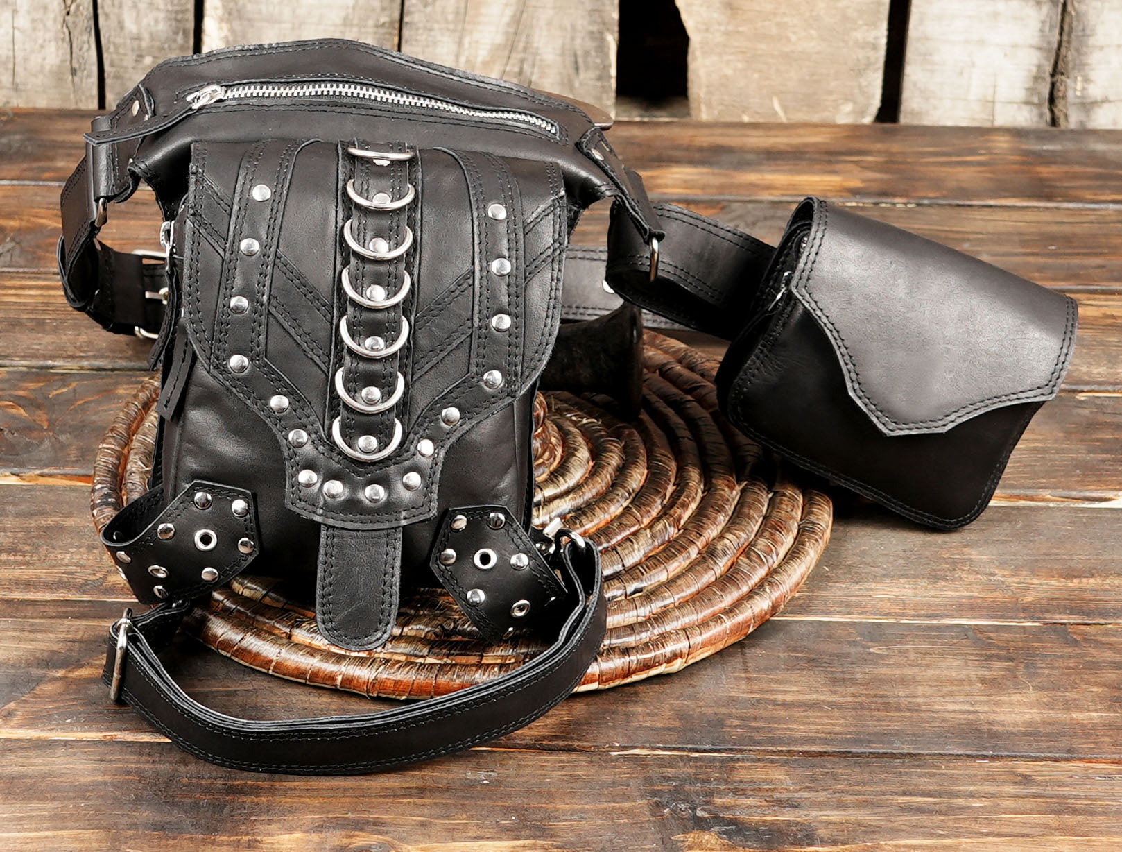 Buy Handmade Leather Thigh Belt Bag: Biker Festival Waist Pouch Online in USA