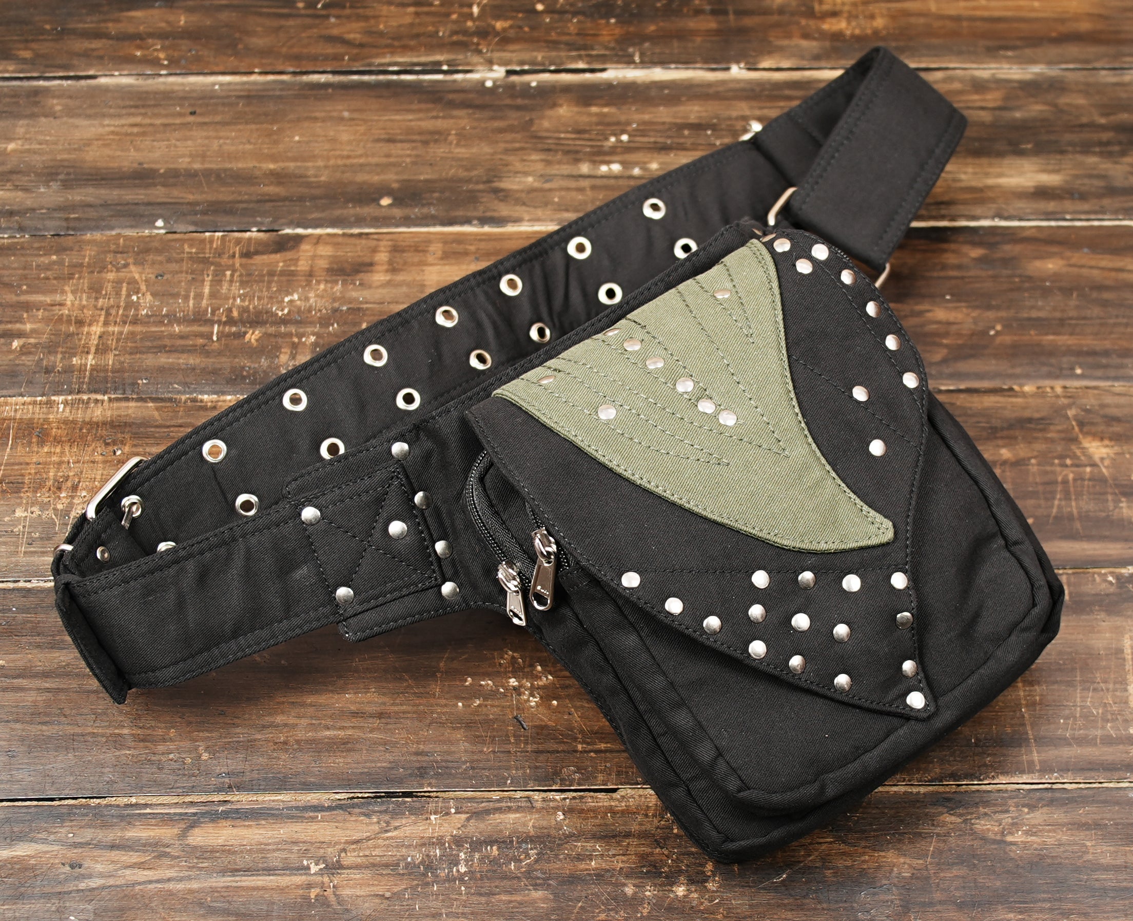 Black cotton waist bag with festival-ready style