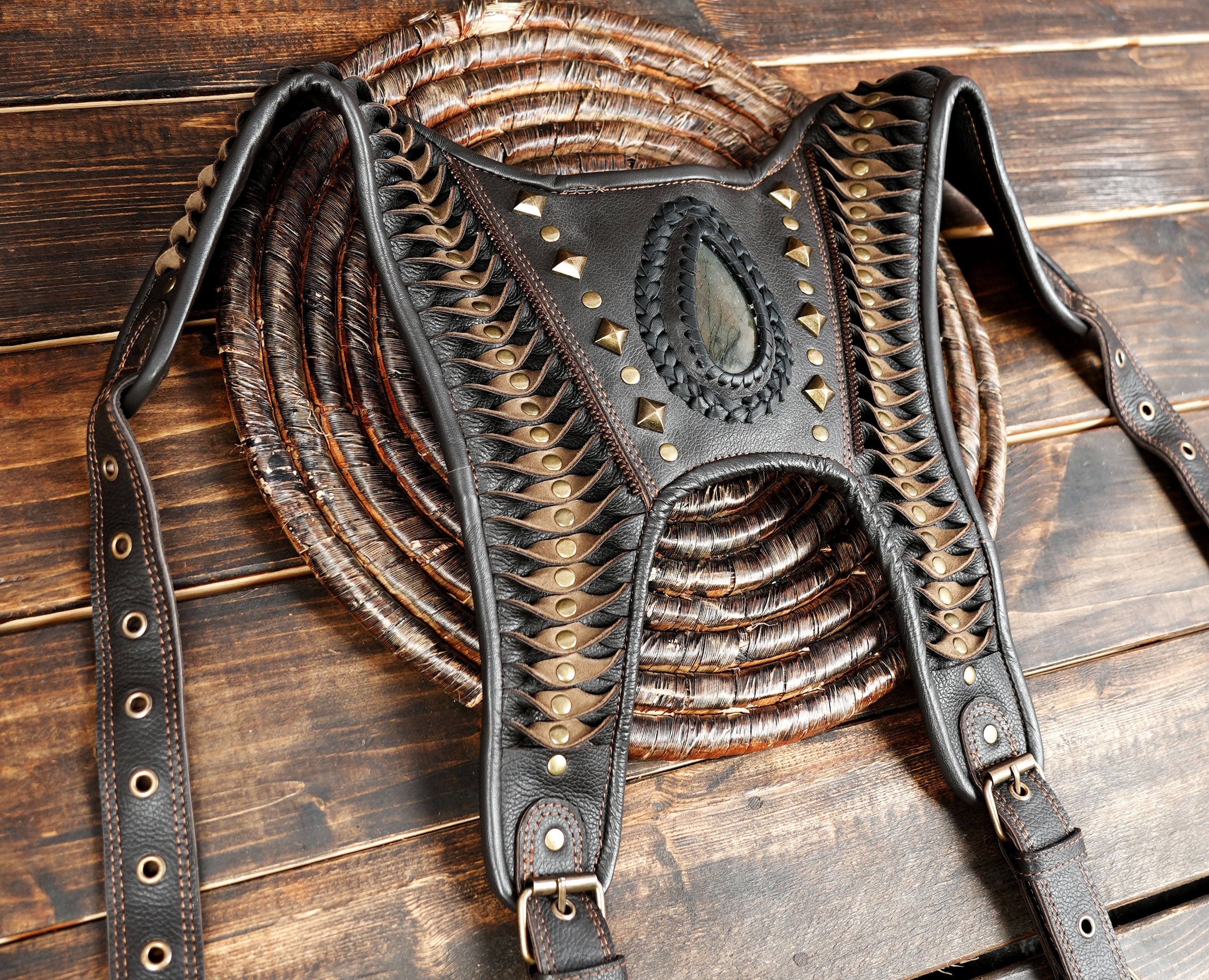 Artisan leather hip holster bag with rustic Western aesthetic