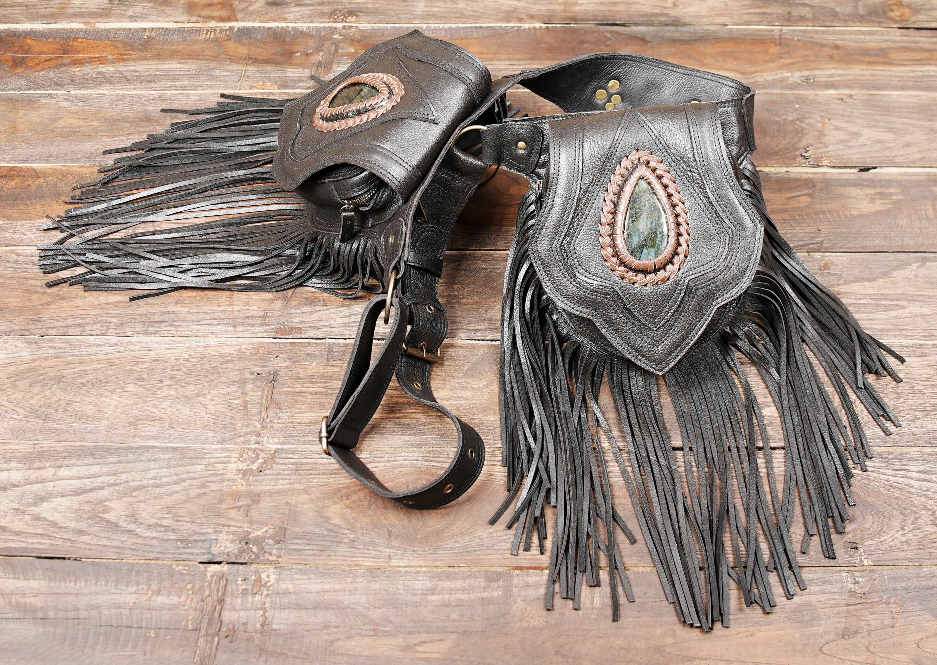 Western-inspired belt bag with gemstone centerpiece
