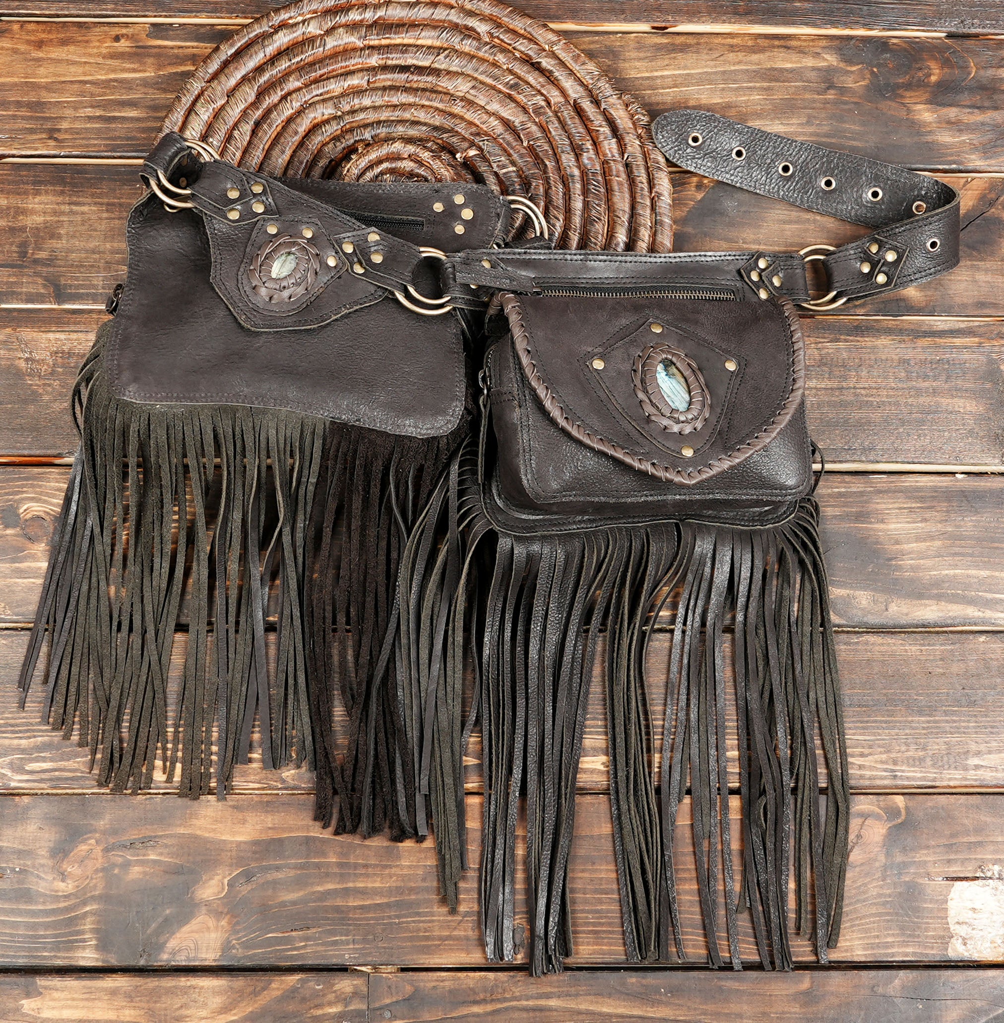 Handmade Leather Fringe Waist Belt Bag: Bohemian Utility Belt