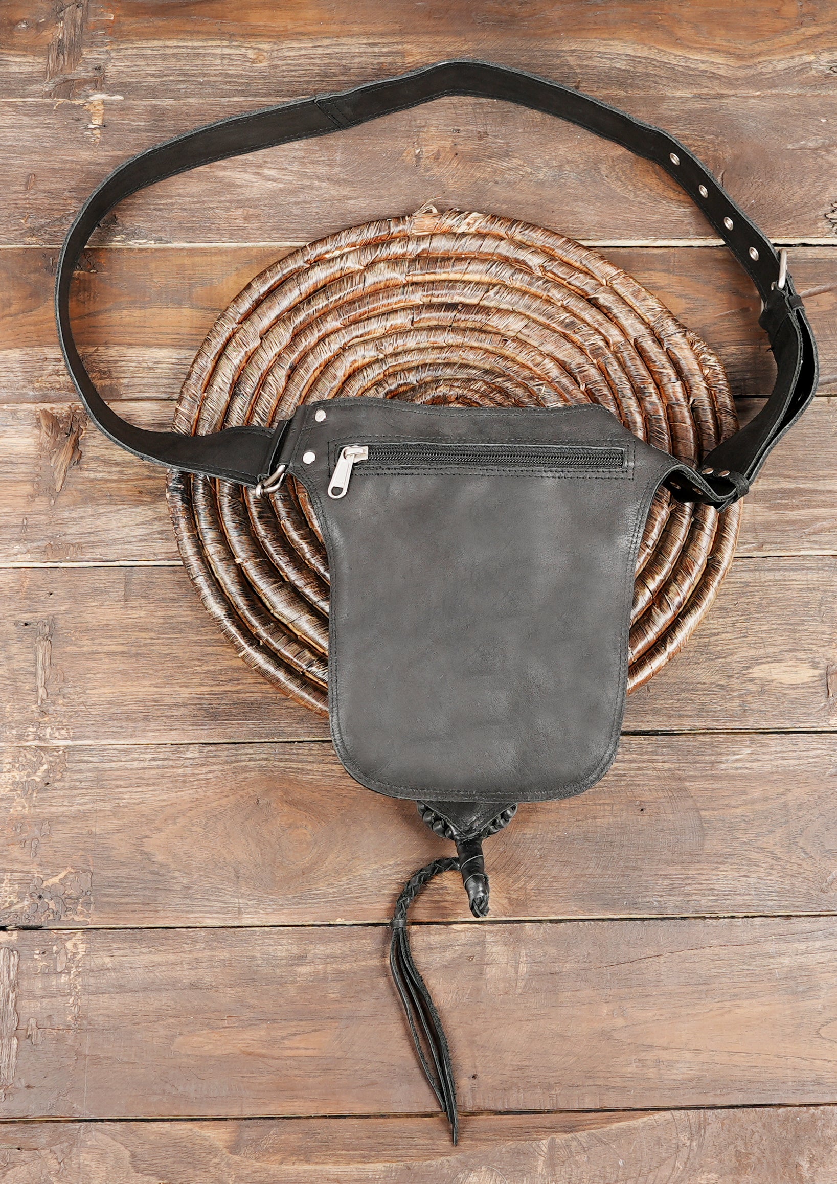 Handcrafted Leather Holster Bag – Dual Pouch, Adjustable Straps, Unisex with back side zipper 
