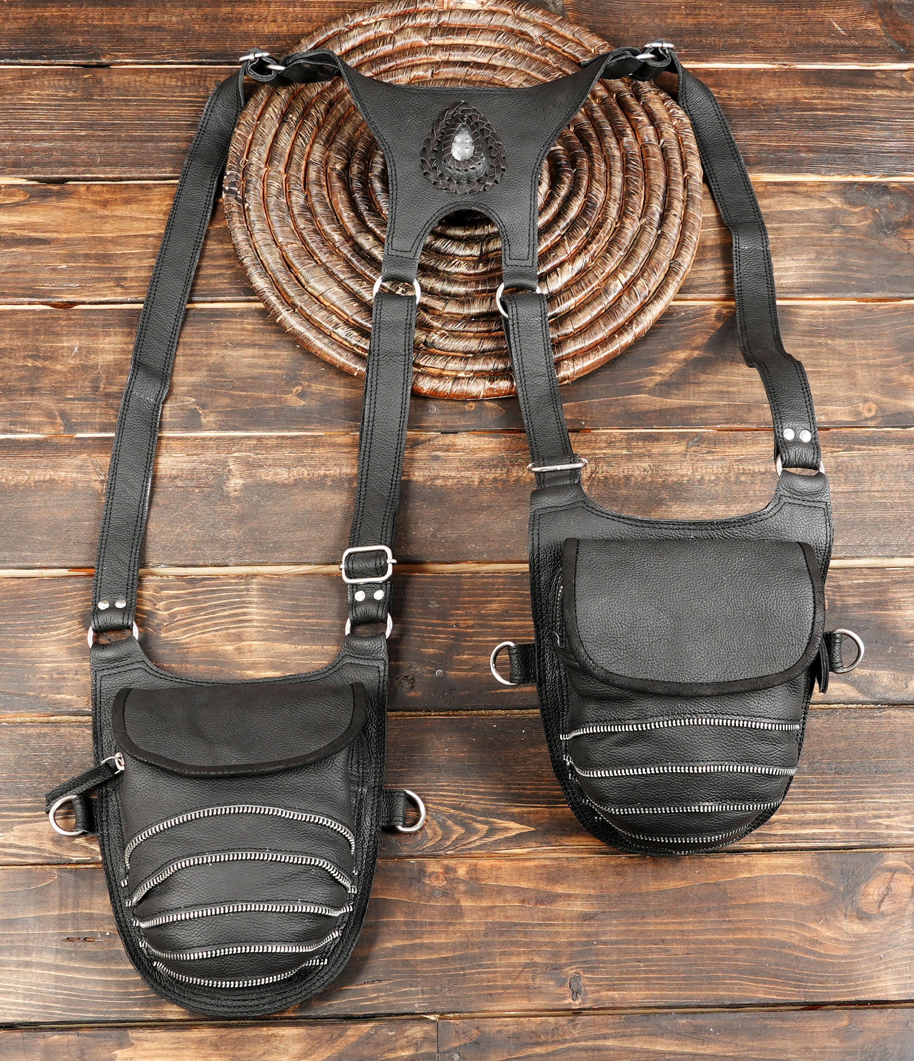 Buy Brown Leather Holster Bag, Real Leather Shoulder Bag, Leather Festival Bag, Chest Bag with double holster 