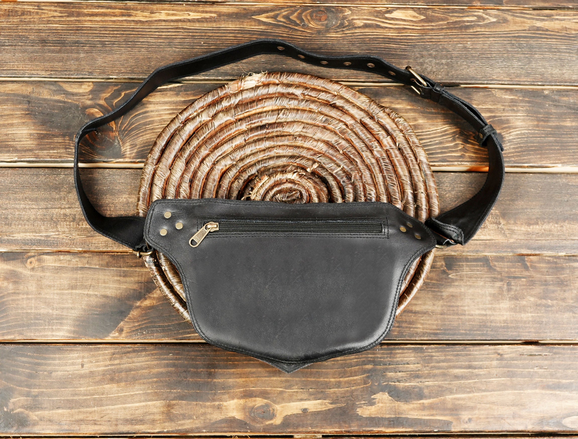 Tribal-inspired waist belt bag with gemstone and studs