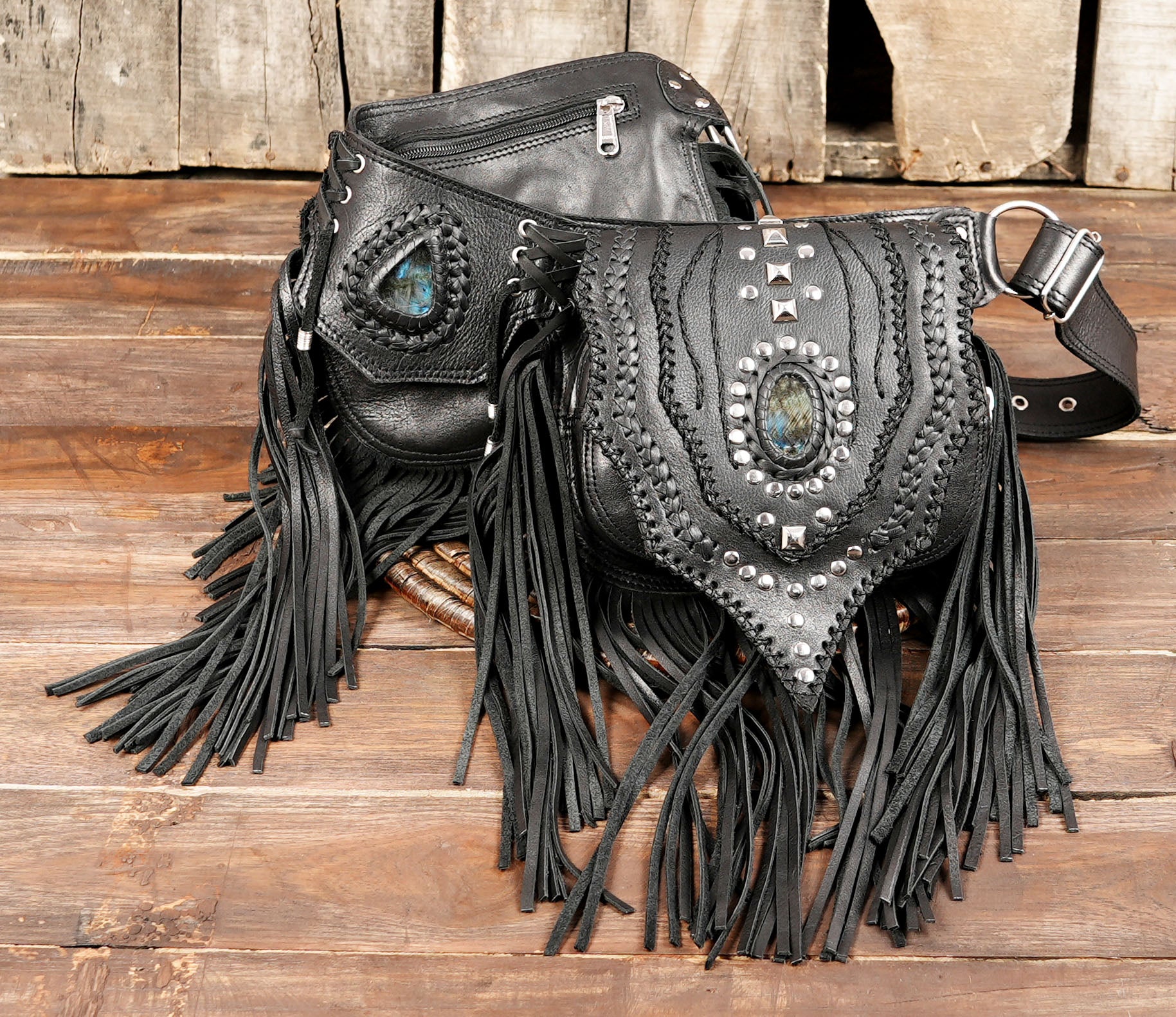 Buy Handmade Leather Gemstone Belt Bag: Festival Hip Pack Online in USA 