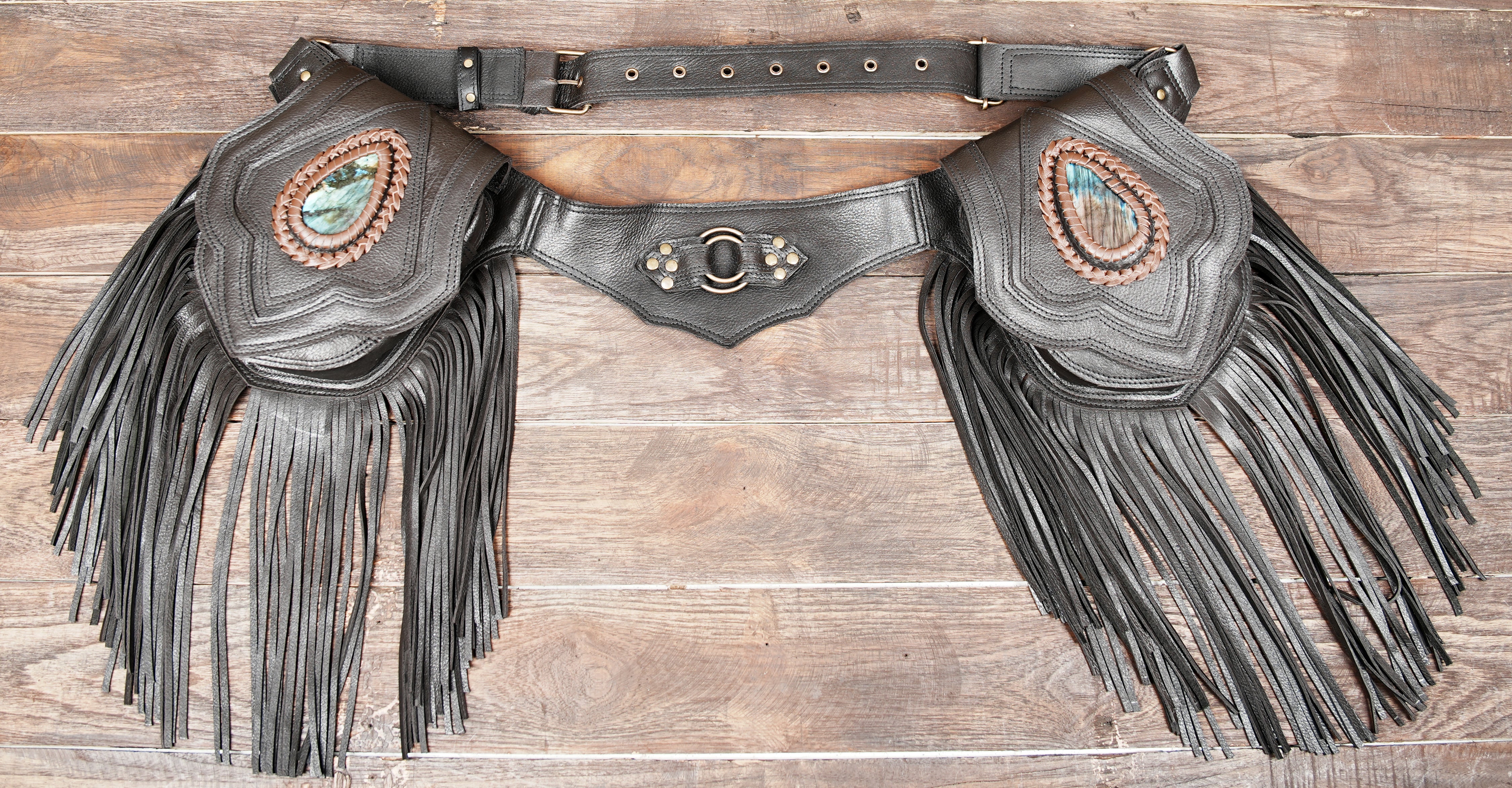 Functional leather waist pouch for festivals and travel