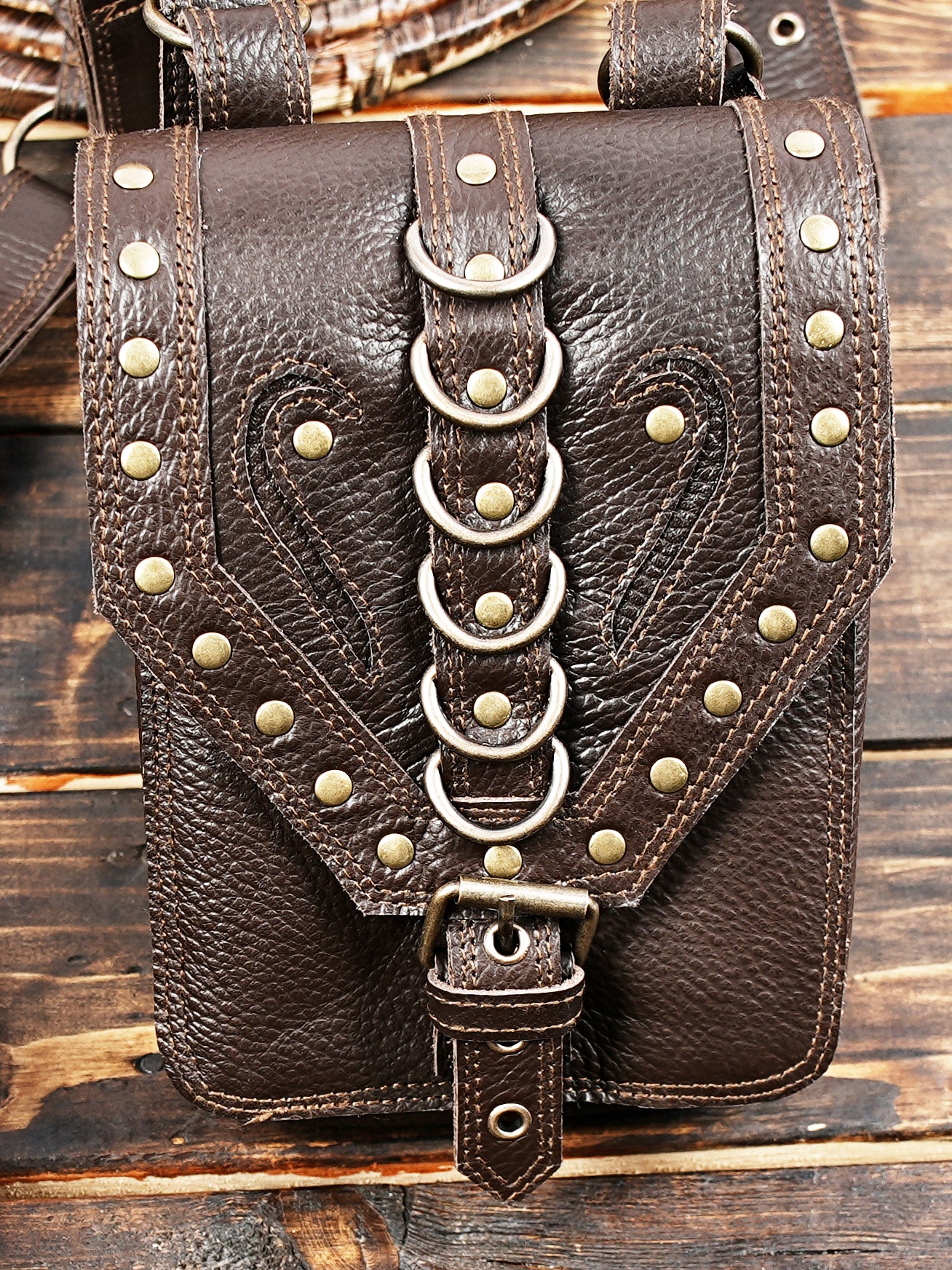 Brown leather shoulder holster bag for men and women