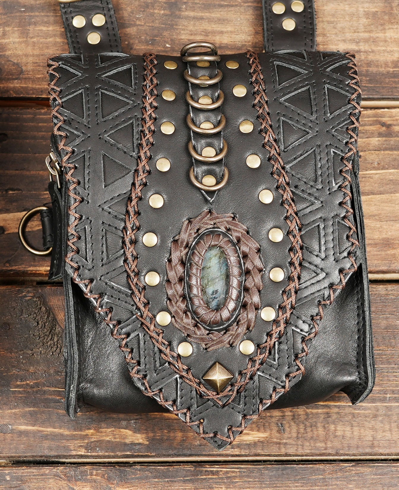Tribal steampunk leather holster with adjustable straps