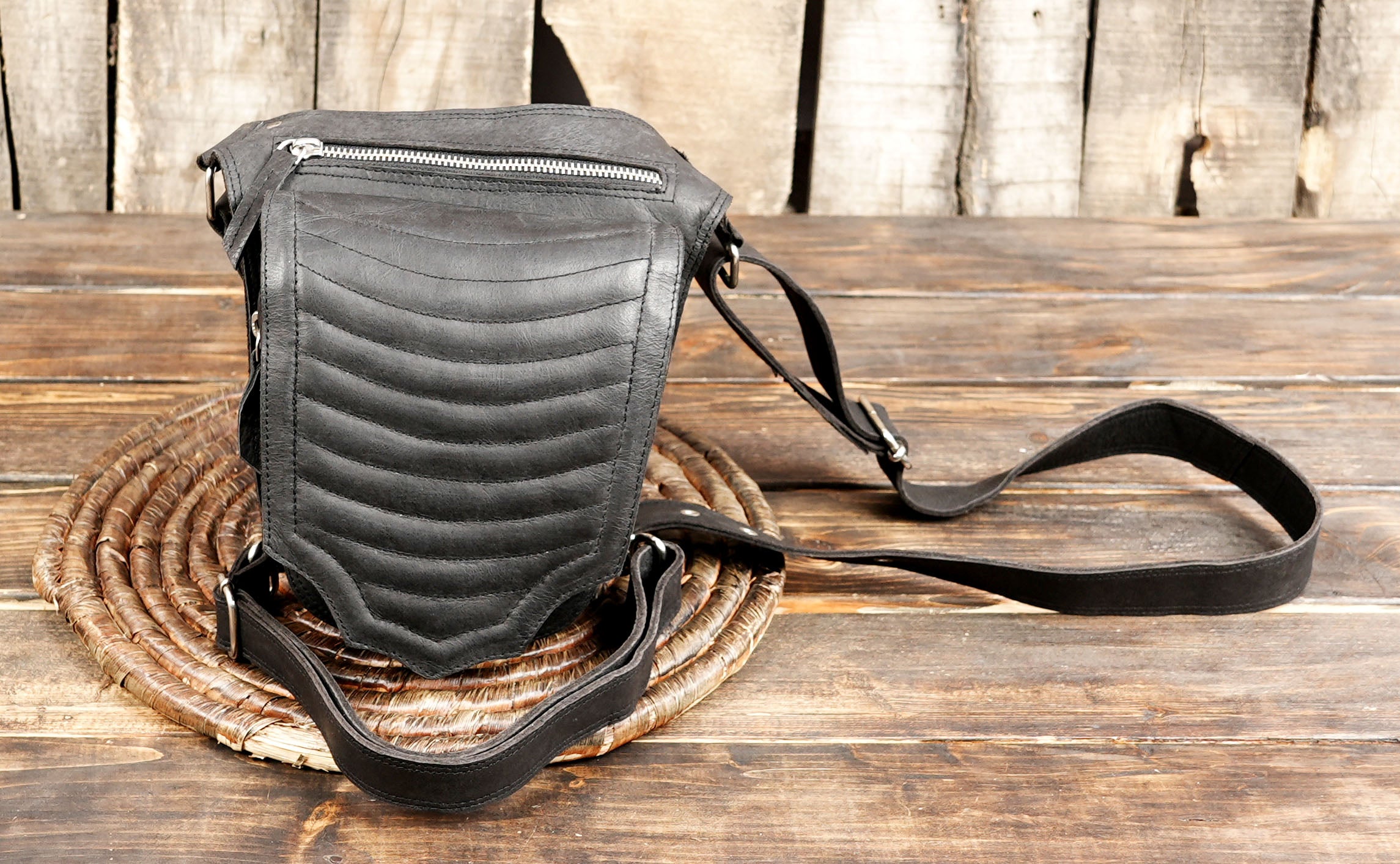 Black festival hip pouch belt for cosplay and outdoor wear.