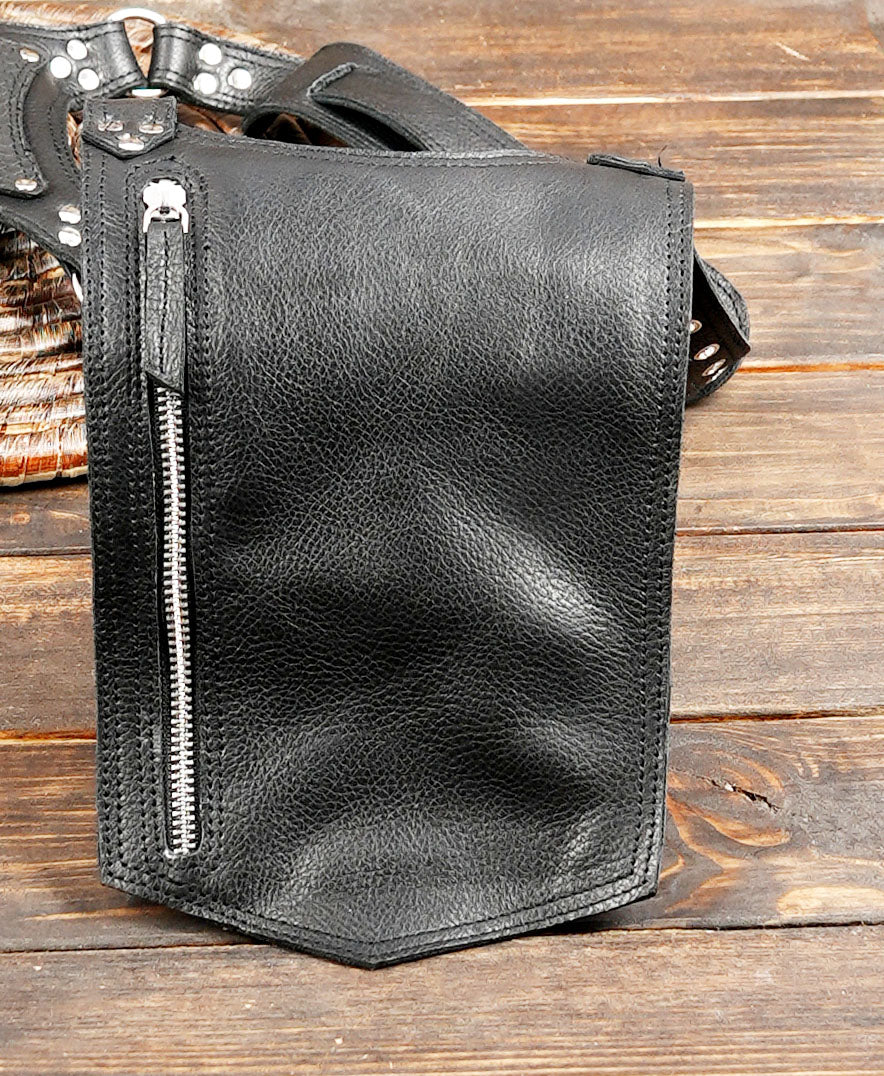 Handcrafted Leather Holster Bag – Dual Pouch, Adjustable Straps, Unisex with silver zipper 