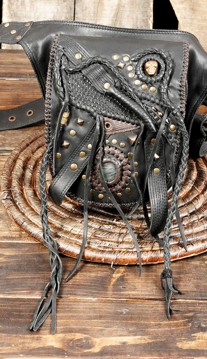 Steampunk cosplay waist bag with gemstone detail