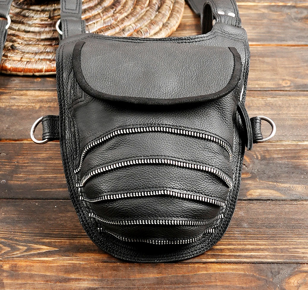 Handmade Leather Holster Bag Black Leather Shoulder Bag Leather Festival Bag Leather Men's  and women's both 