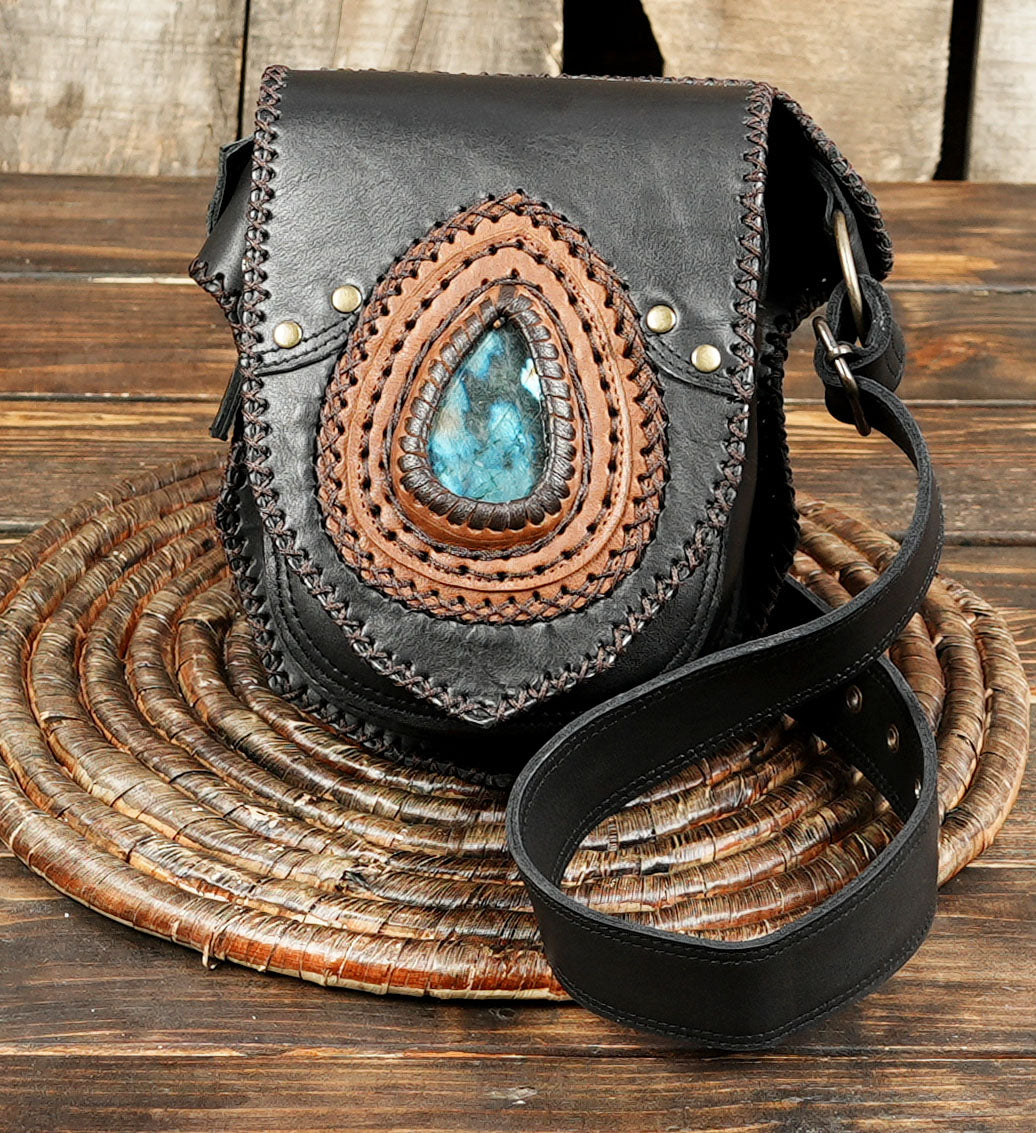 Handmade steampunk belt pouch with gemstone