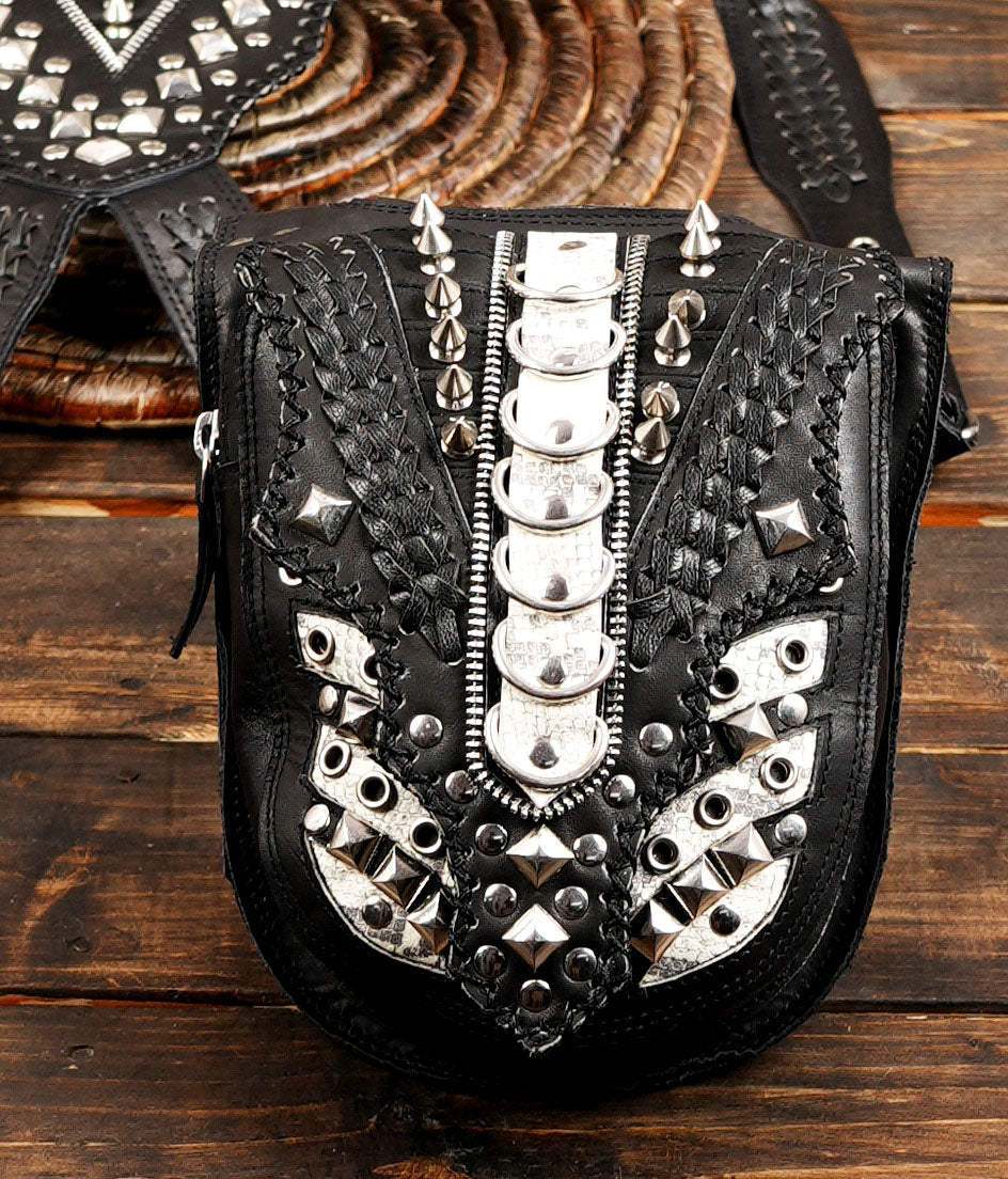 leather crossbody utility harness with dual pockets