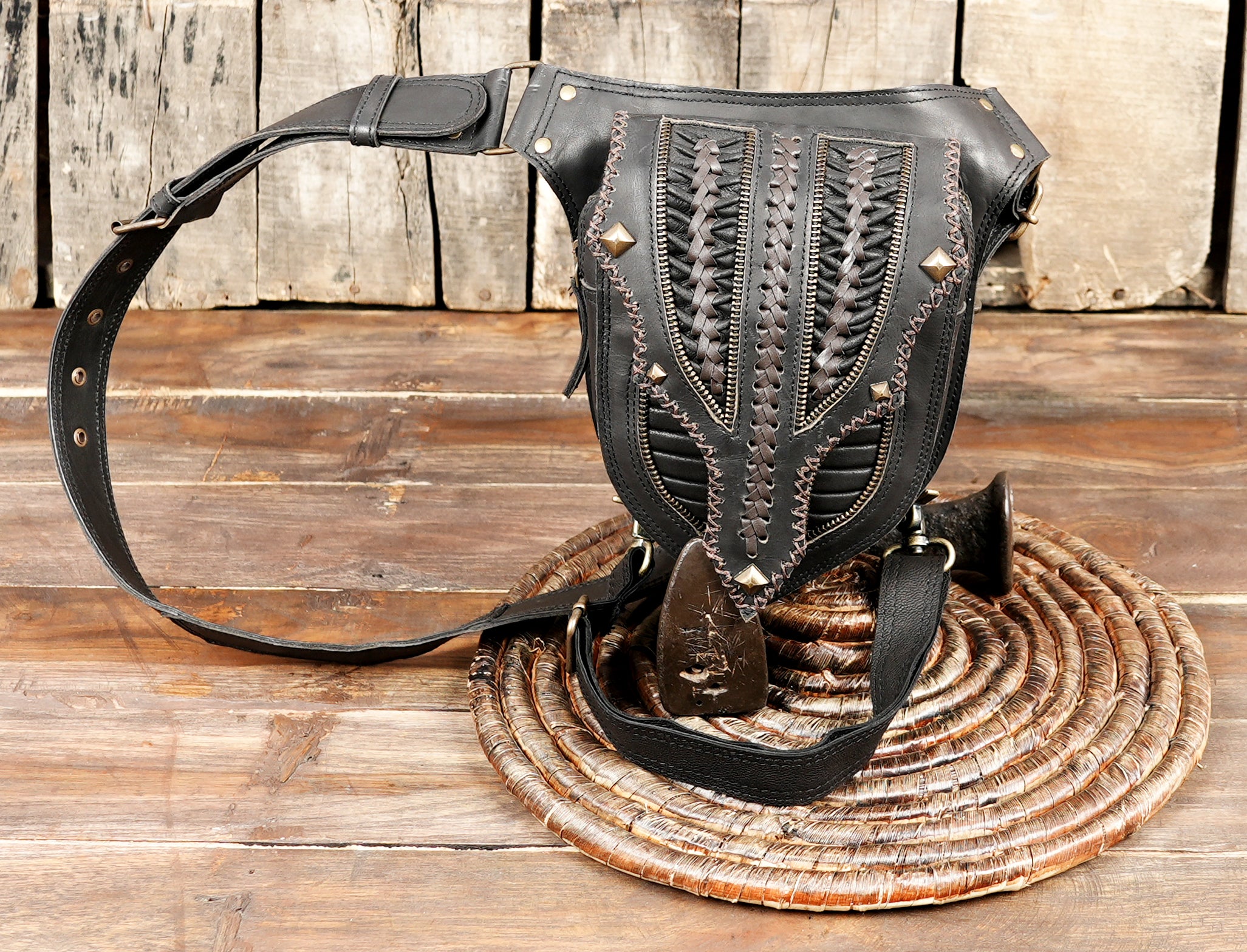 Leather Leg Bag: Biker Festival Utility Belt with Pockets