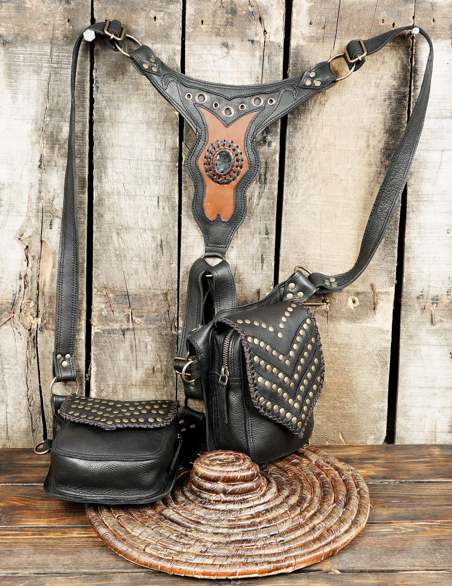 Handcrafted Leather Holster Bag – Dual Pouch, Adjustable Straps, Unisex  both person 