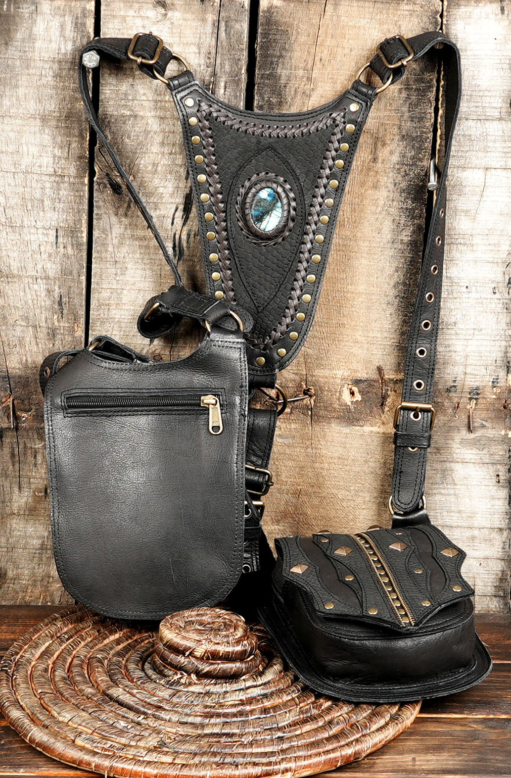 Leather Holster Bag, Shoulder Holster, Festival Bag, Burning Man, Desert Punk, Utility, with zipper in back side