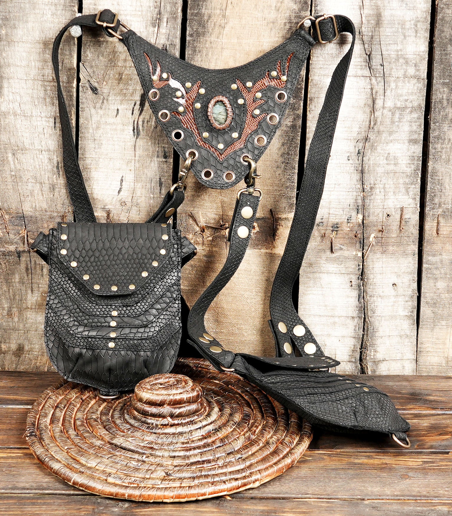 Buy Handmade Leather Holster Belt With Dual Utility Pouches, Steampunk Festival Leather Harness Belt for fit body