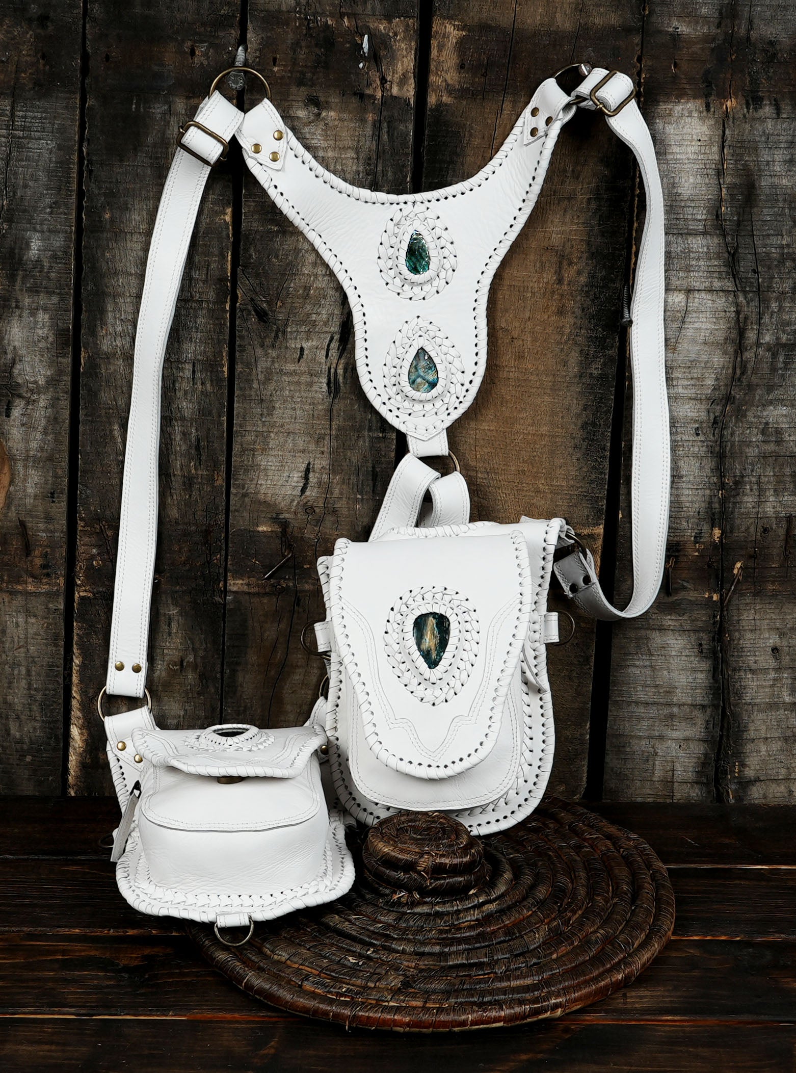Women and men both Leather Shoulder Holster Bag, Festival - Travel Bag, White Leather Holster Vest 