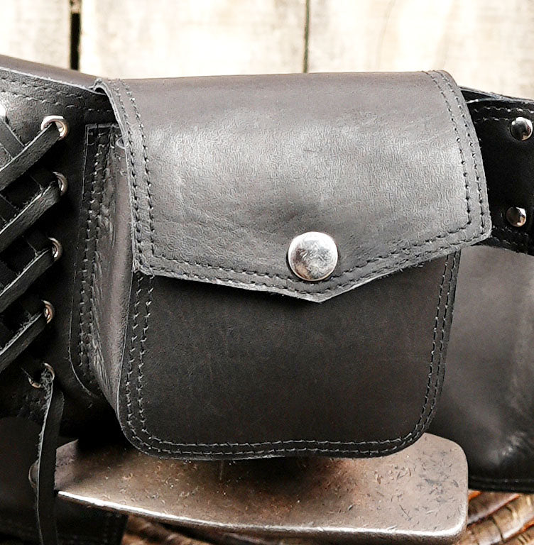 Gothic festival belt bag made of genuine black leather