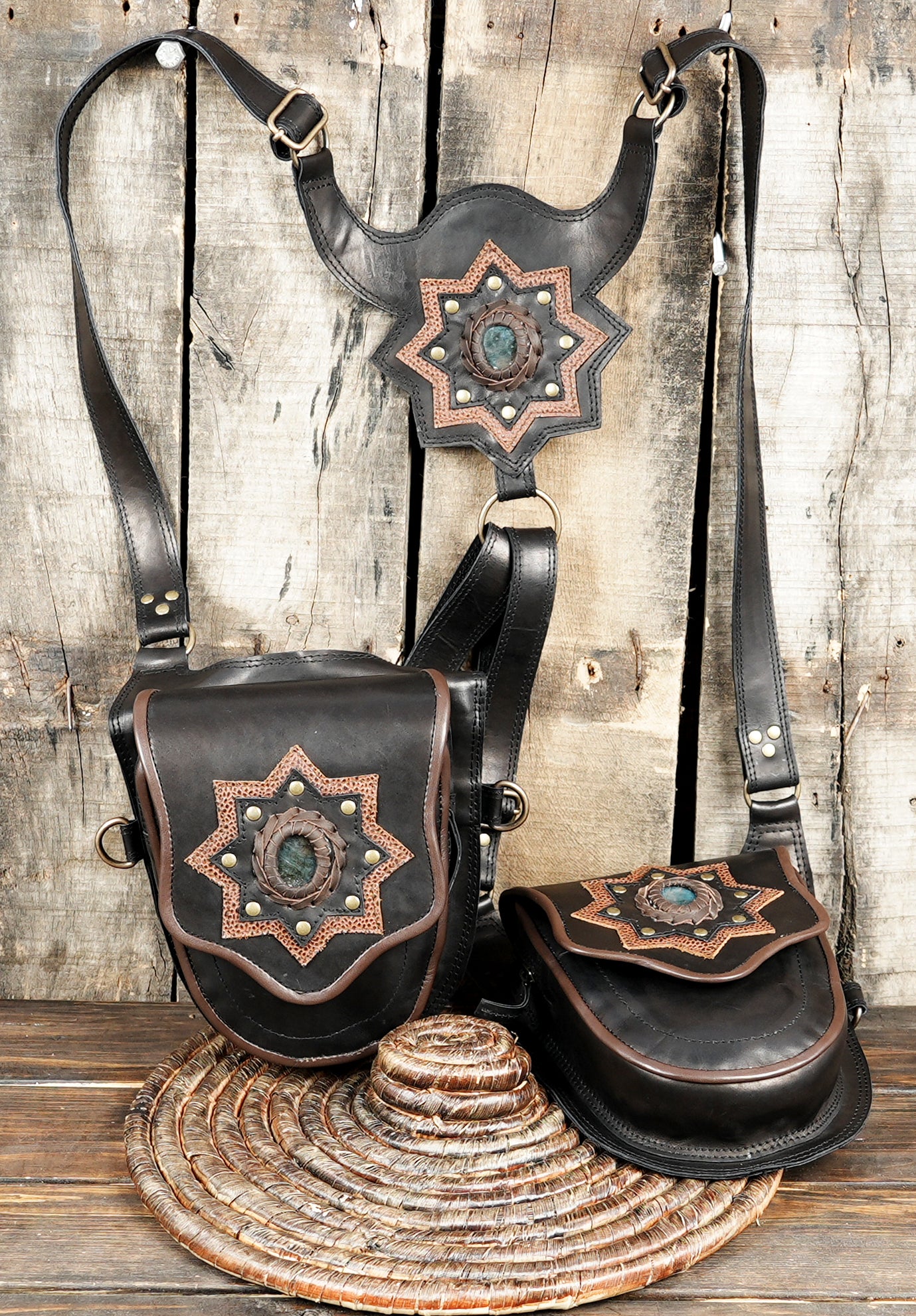 With zipper Handmade Brown Leather Shoulder Holster Bag - Stylish and Durable for Motorcycles and biker holster with design 