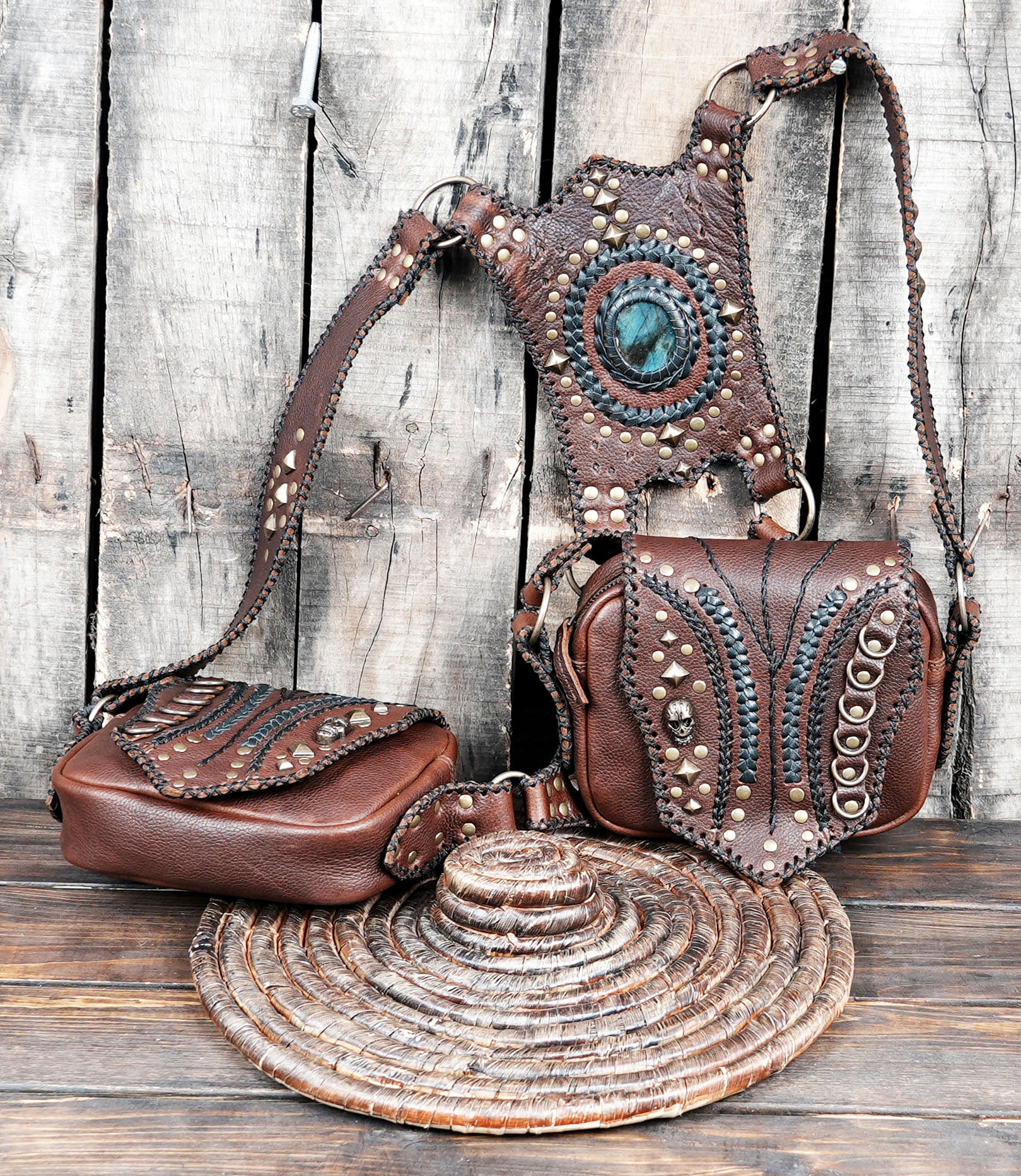 Handcrafted Studded Leather Shoulder Holster Set || Steampunk Explorer Leather Holster Harness (LT-AB-HLS-6020)