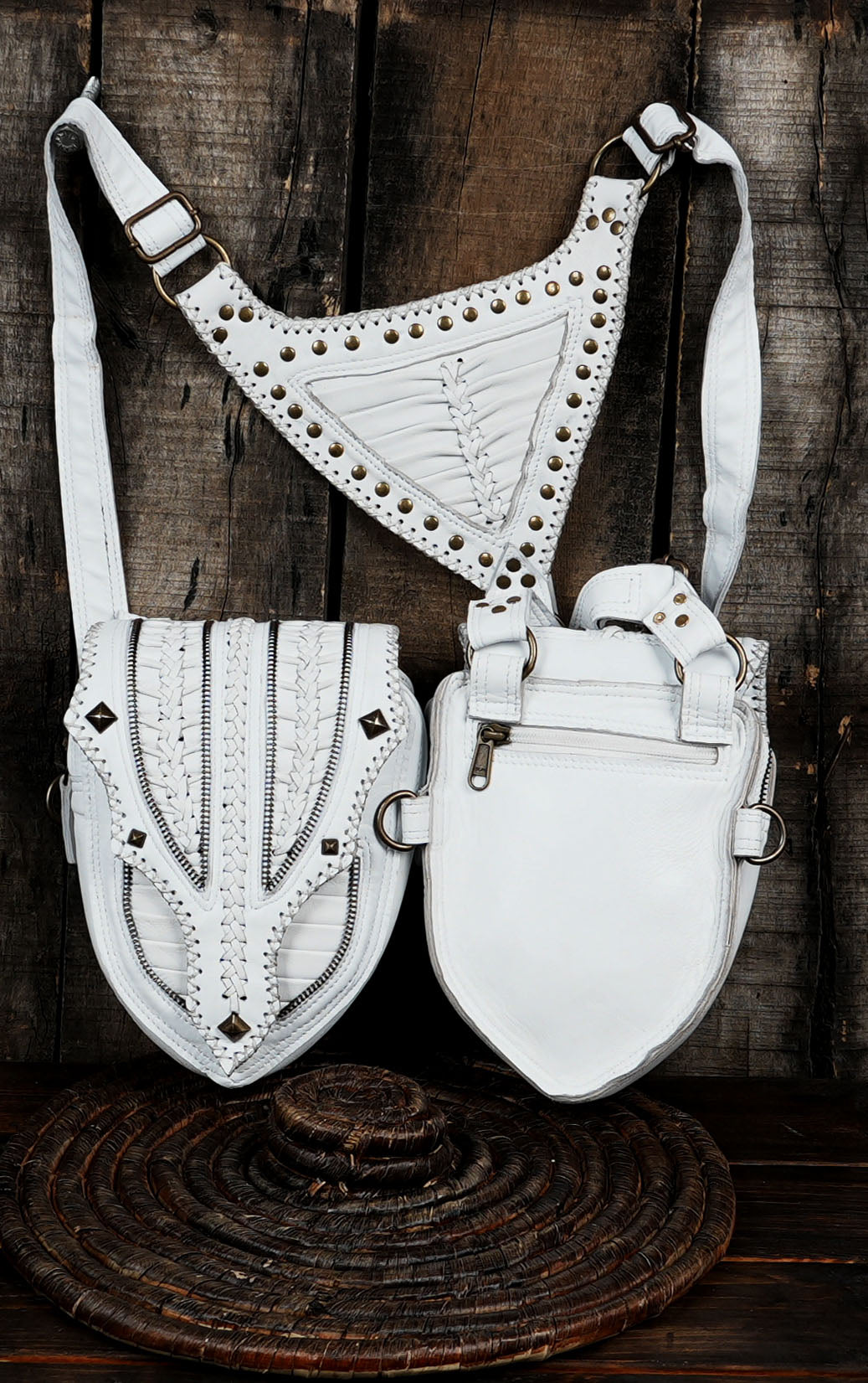 Brown Leather Holster Bag Leather Shoulder Bag Leather Festival Bag Leather Double Holster Leather Harness Leather Vest with unique zipper 