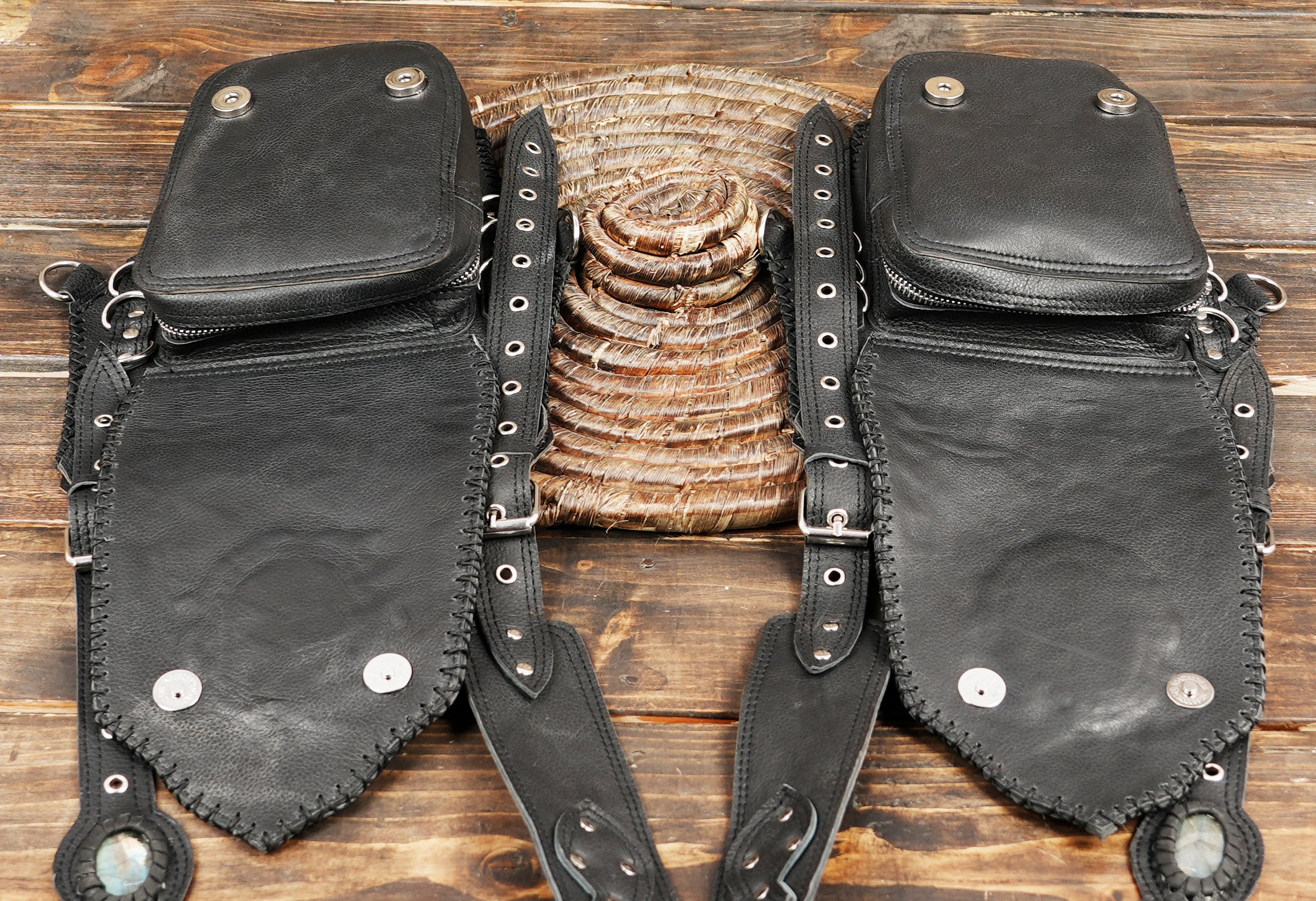 Handcrafted Fantasy Style Leather Utility Harness || Festival Ready Decorative Leather Holster || Gothic Double Pocket Leather Body Holster (LT/NS/HLS/6029)