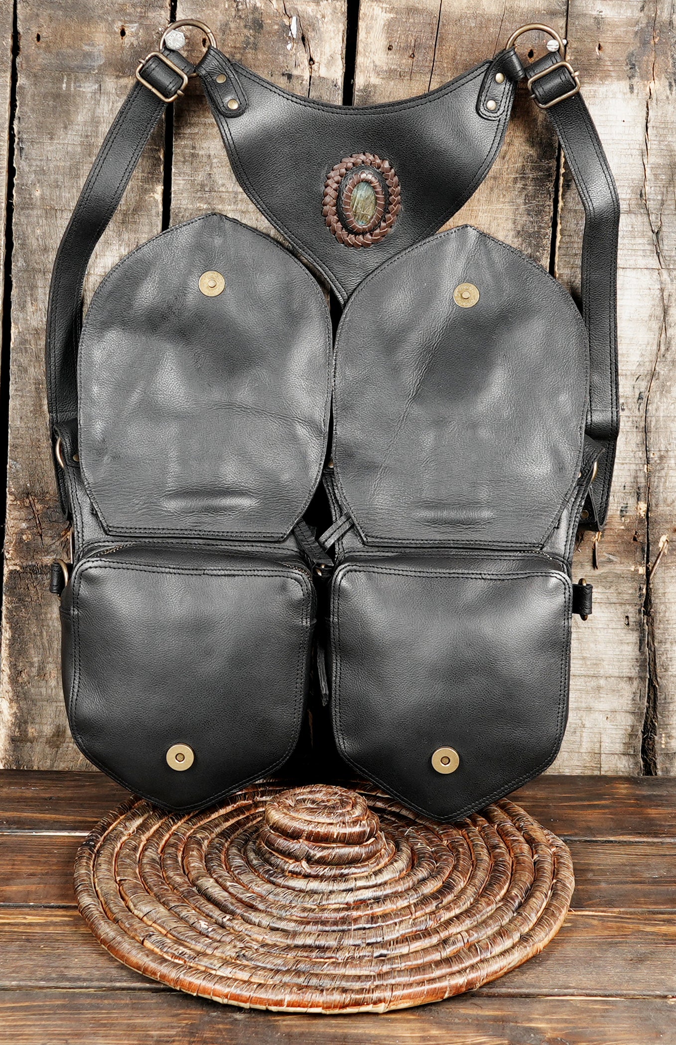 Handcrafted Leather Holster Bag – Dual Pouch, Adjustable Straps, Unisex with magnet button