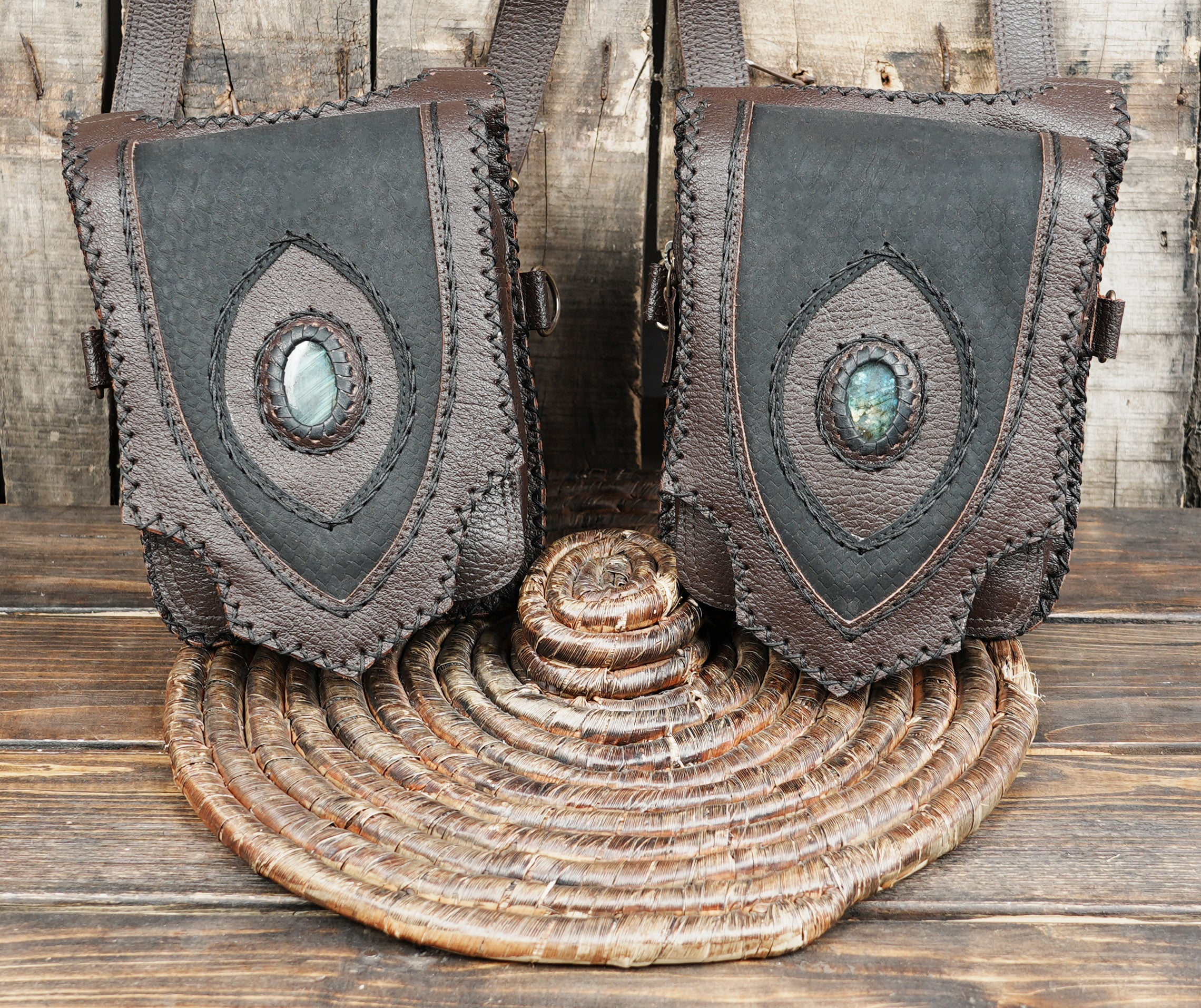 Handmade cosplay holster with textured panels and double pouch design