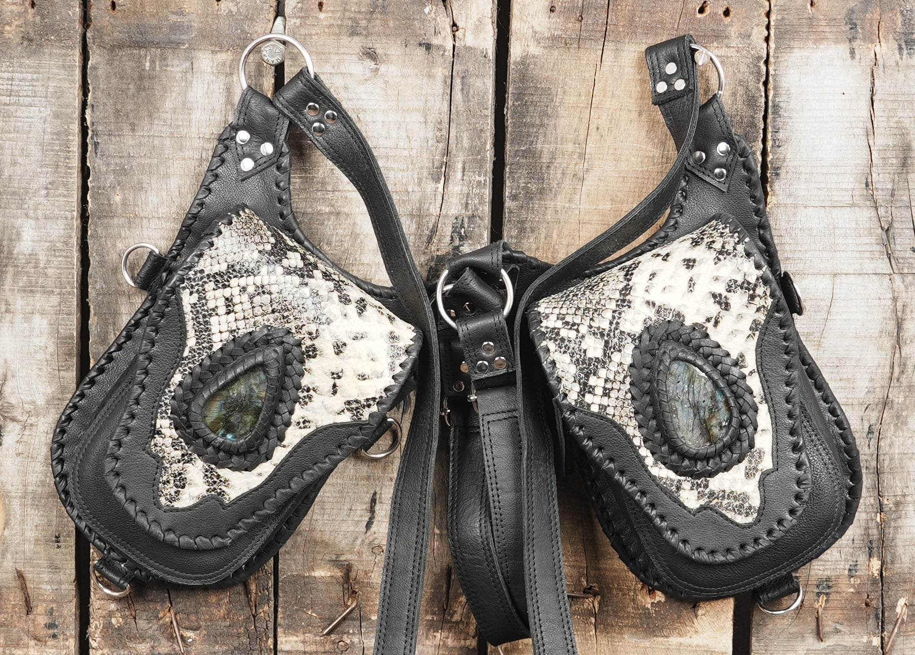 Rustic darkwear leather holster with two detachable storage pockets
