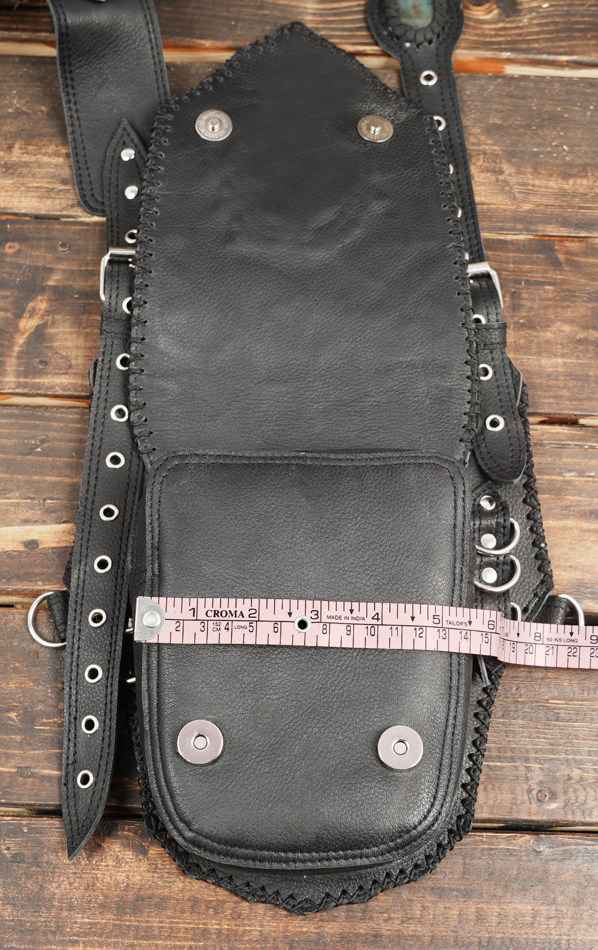 Designer cosplay holster harness with gemstone centerpiece and edgy pattern