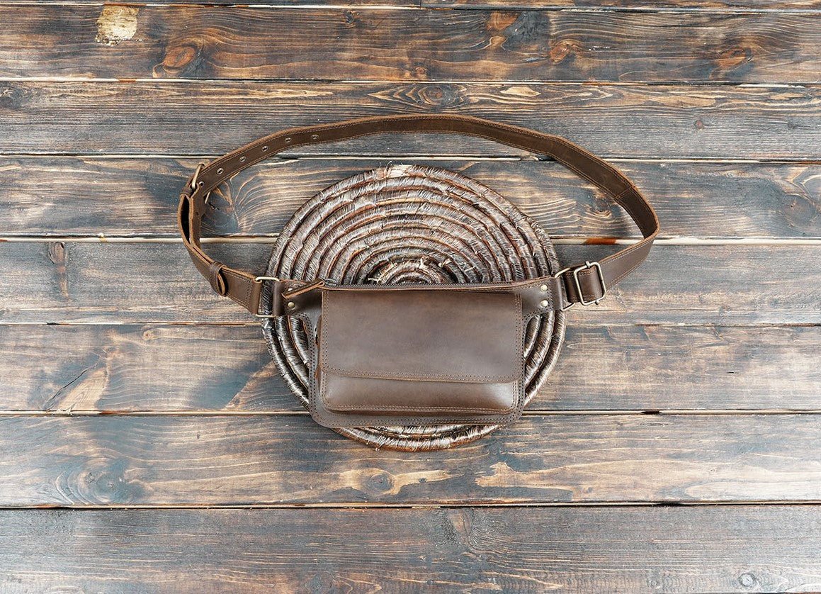 Boho chic leather belt pouch for outdoor adventures