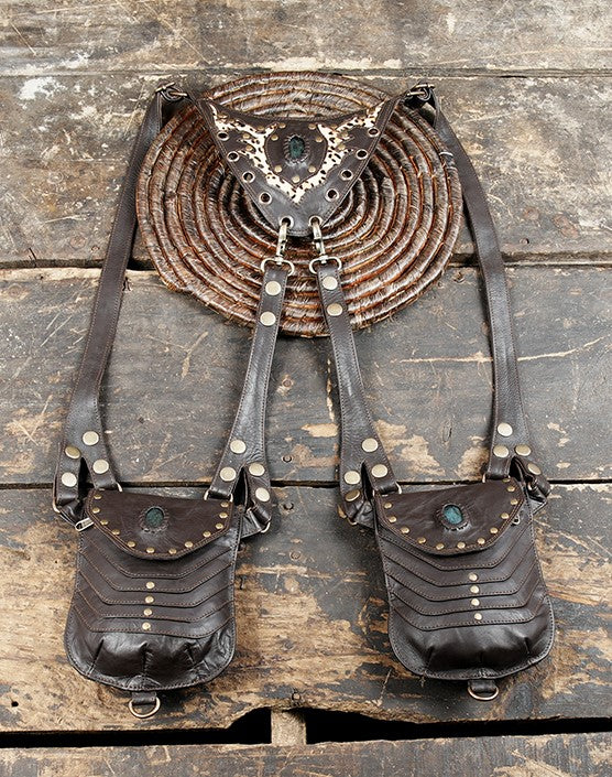 Utility festival belt. Unisex design holster-hip-bum bag.  shoulder bag. 2 pockets- 4 zip. Adjustable 