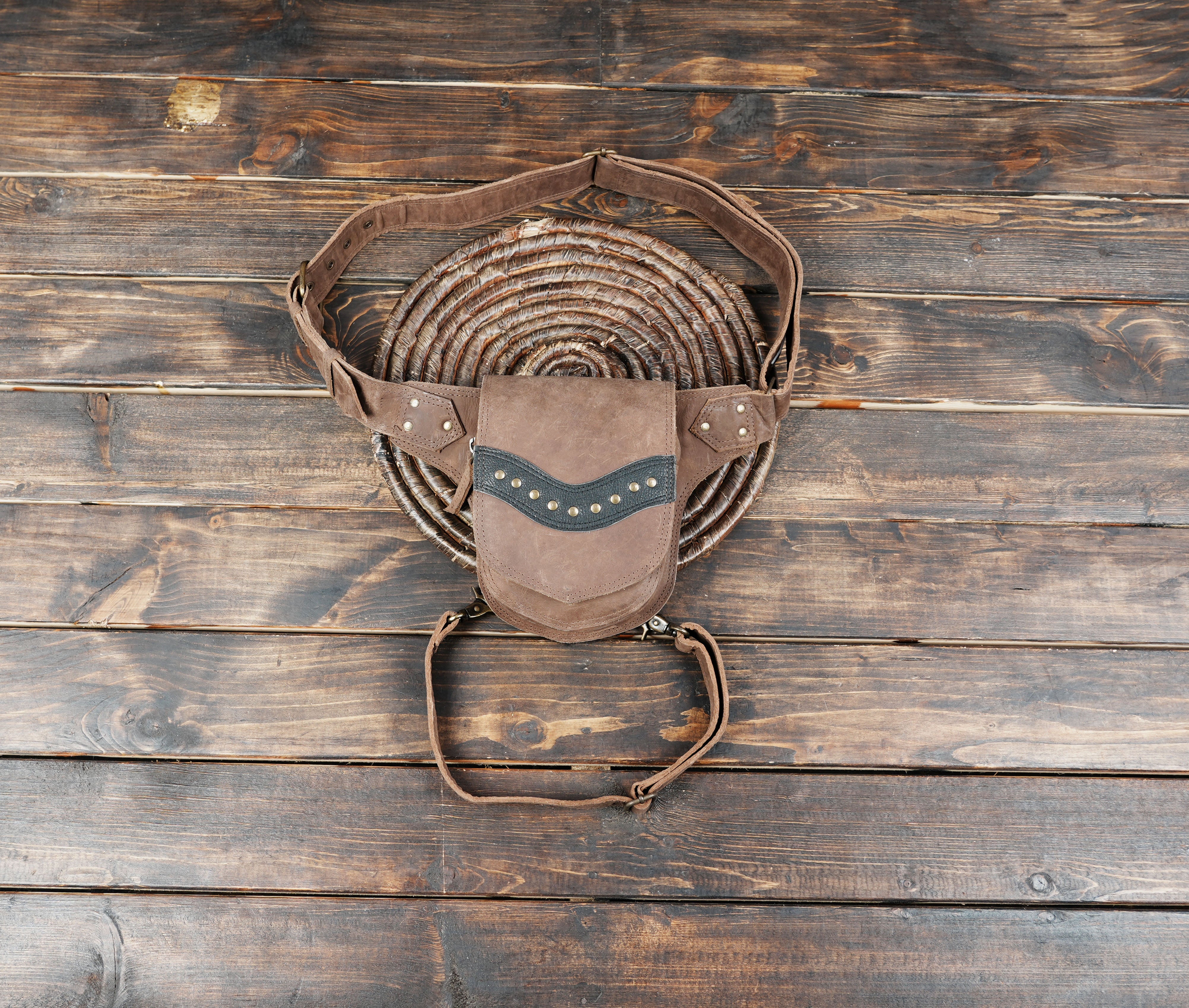 Leather Waist & Thigh Belt with Pouch – Handmade Festival Holster Bag