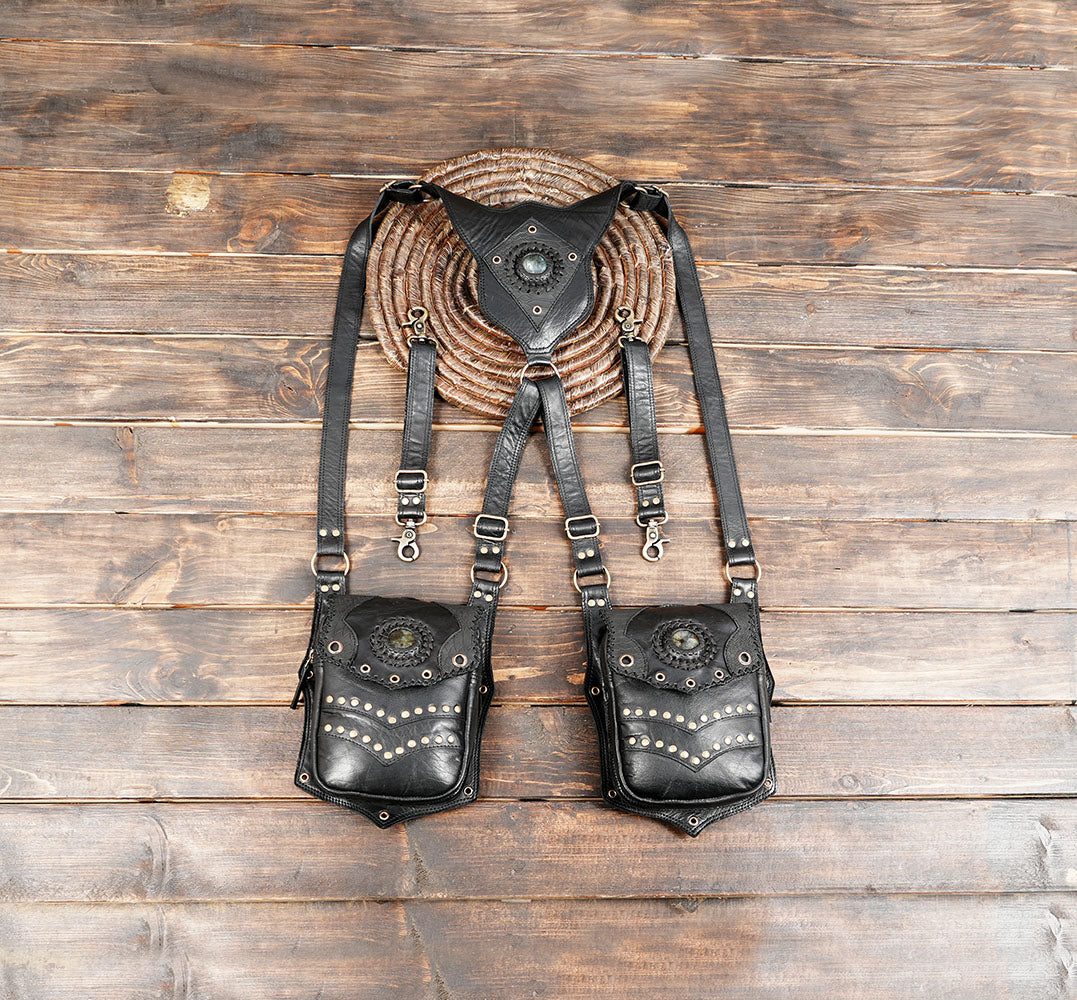 Black & Brown Leather Holster  Handmade Utility Belt (LT-AB-HLS-6052)