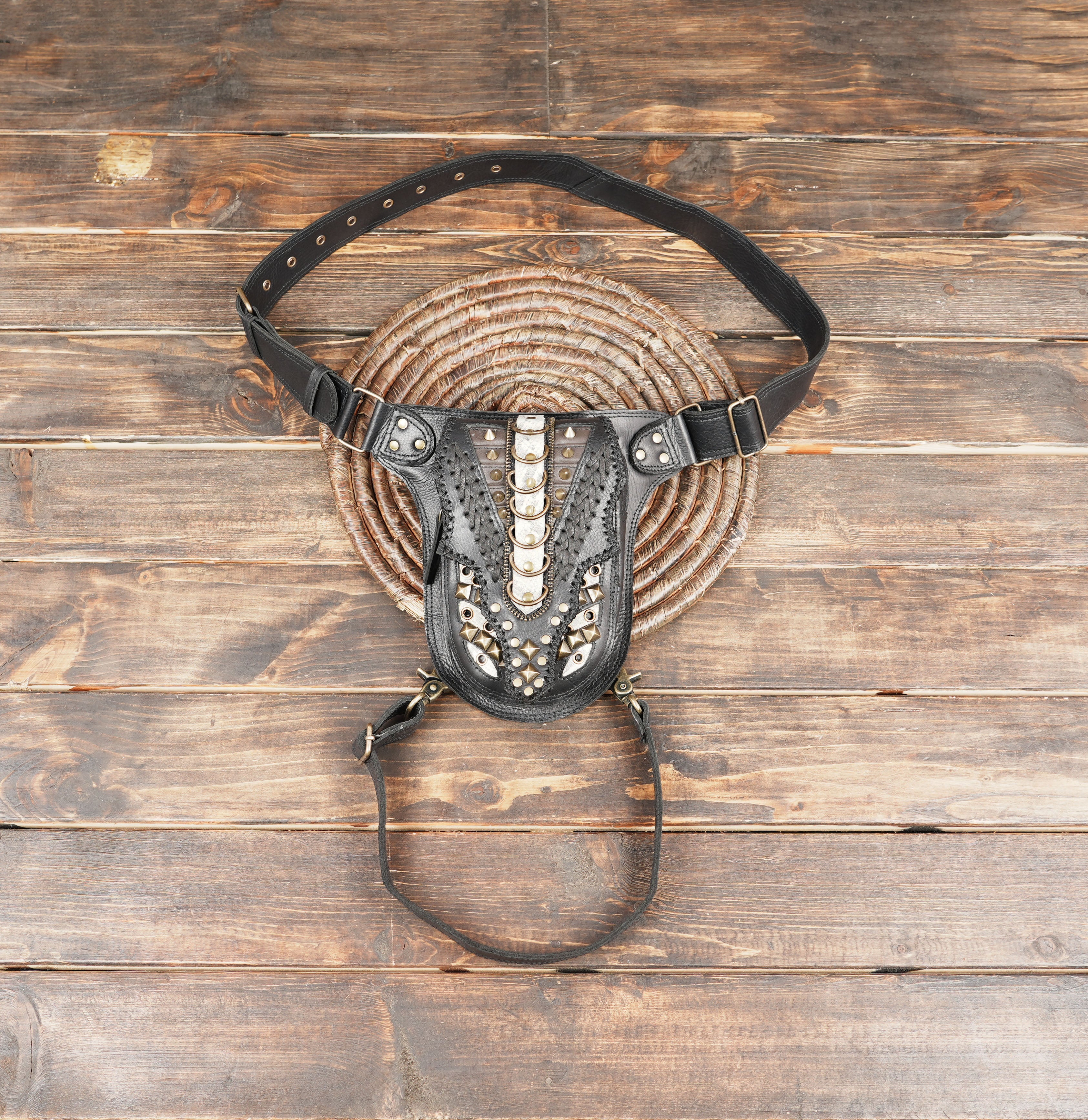 Handmade Black Leather Holster Belt Steampunk Leather (LT-AB-WBTS-6001)