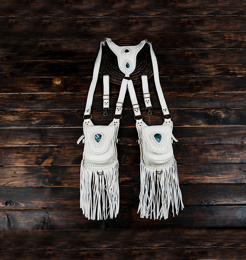 LeatherHolster, Handcrafted Holster, LeatherFashion, ClassicLeatherLook, Adjustable straps, Utility Holster, Burning Man holster.