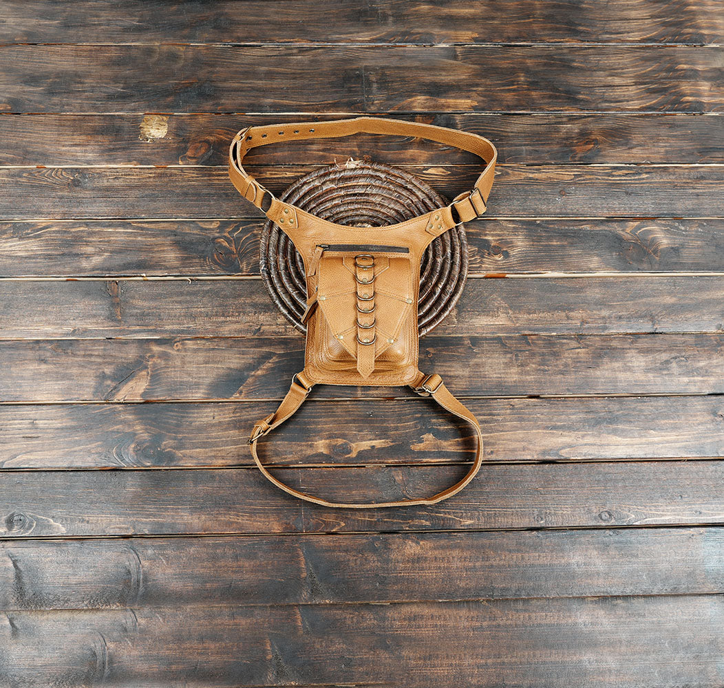 Handmade Black Leather Thigh Belt  Festival Utility  (LT-AB-WBTS-6033)