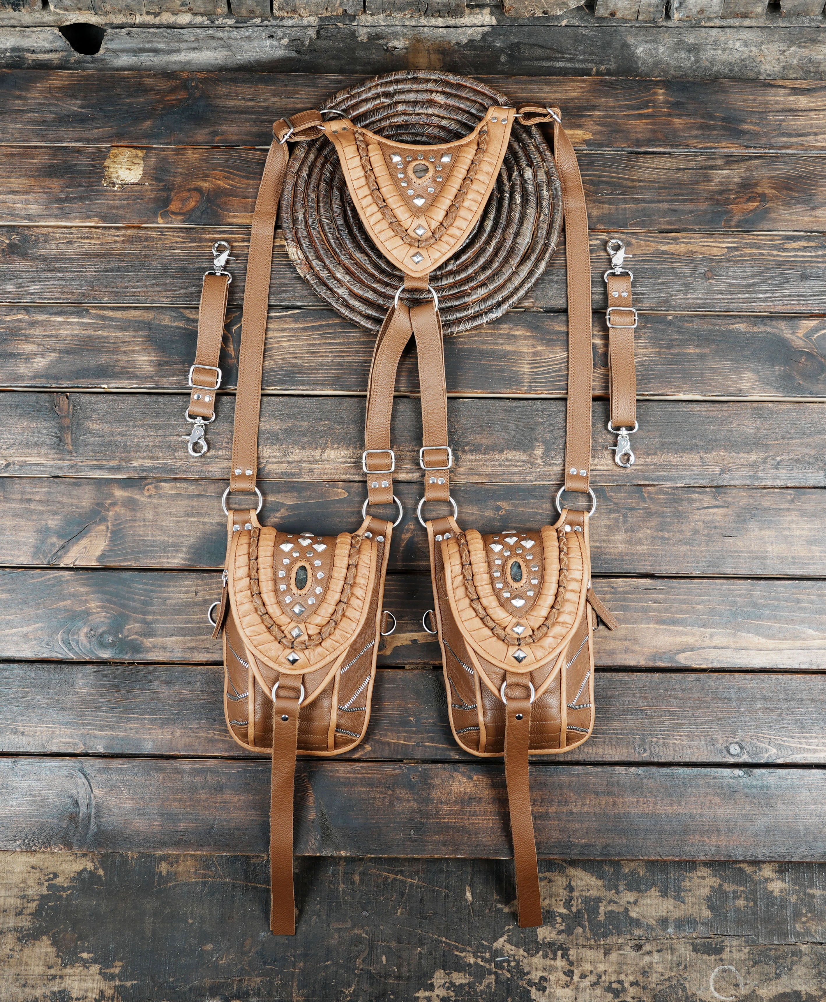 Handcrafted Premium Leather Unique Dual Pouch Design  (LT-NS-HLS-6004)