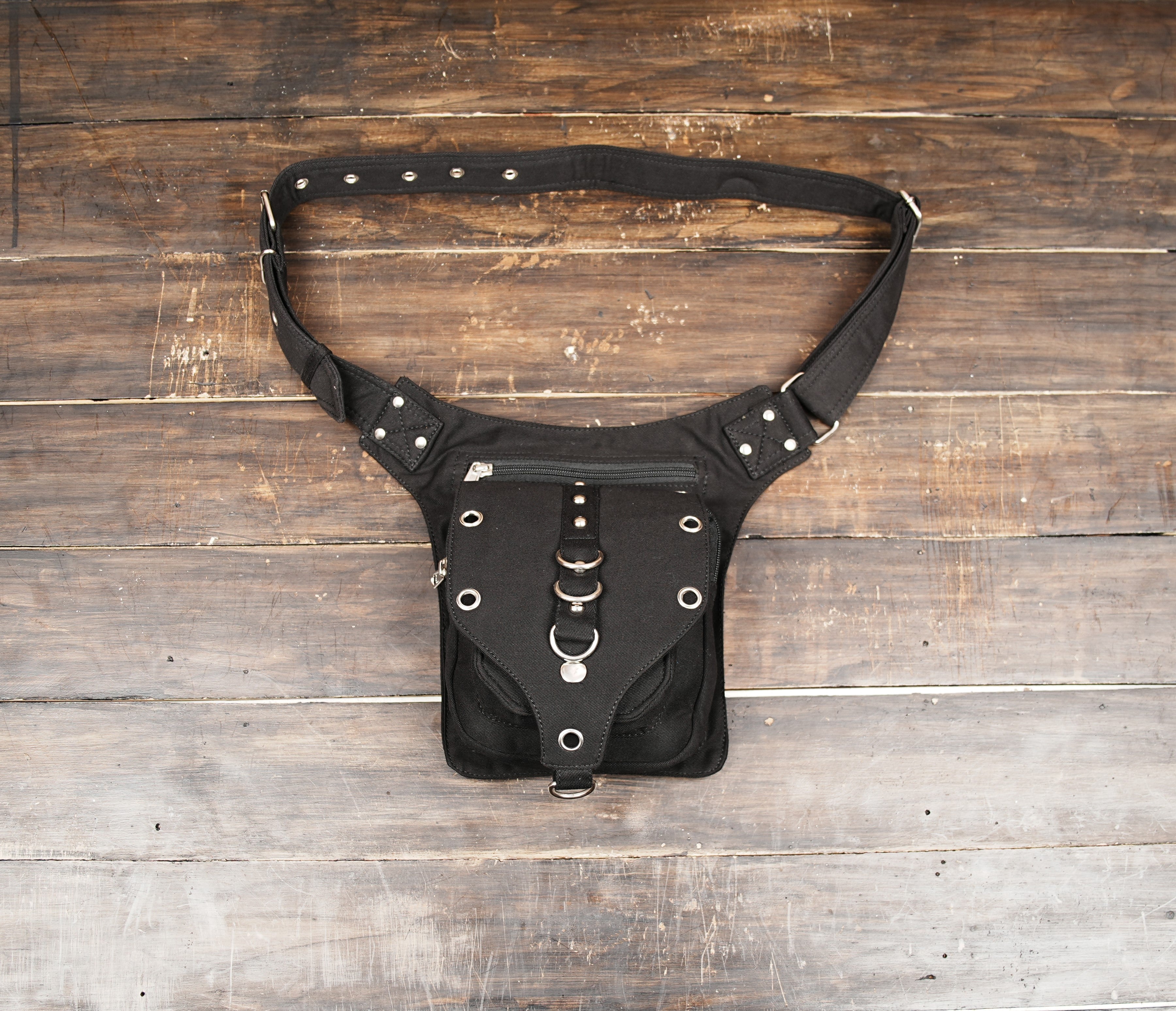 Handmade cotton hip bag with gothic design