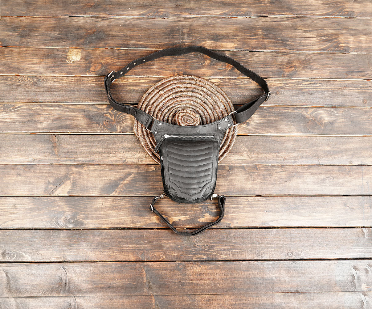 Minimal Black Leather Thigh Bag | Utility Belt for Men Women (LT-NS-WBTS-6025)