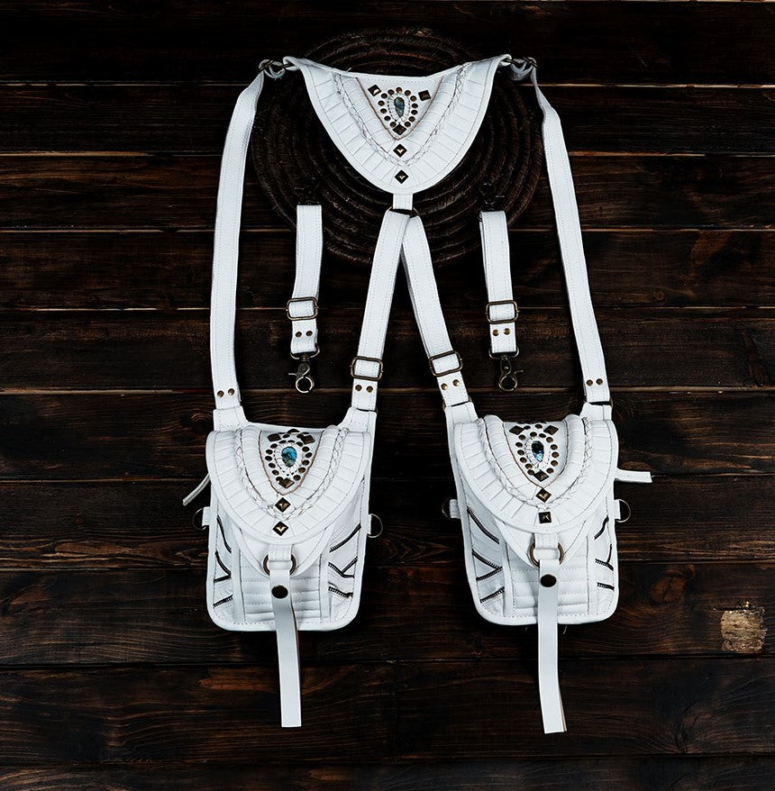 White gemstone leather holster bag for modern streetwear
