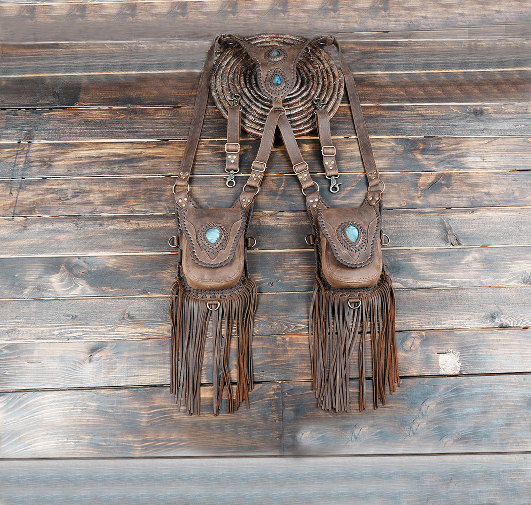 Fringe Purse with Gemstone, Handmade Leather Fringe Cross body Purse – Boho Western Style Shoulder Bag – Festival & Everyday Accessory for handfree bag 