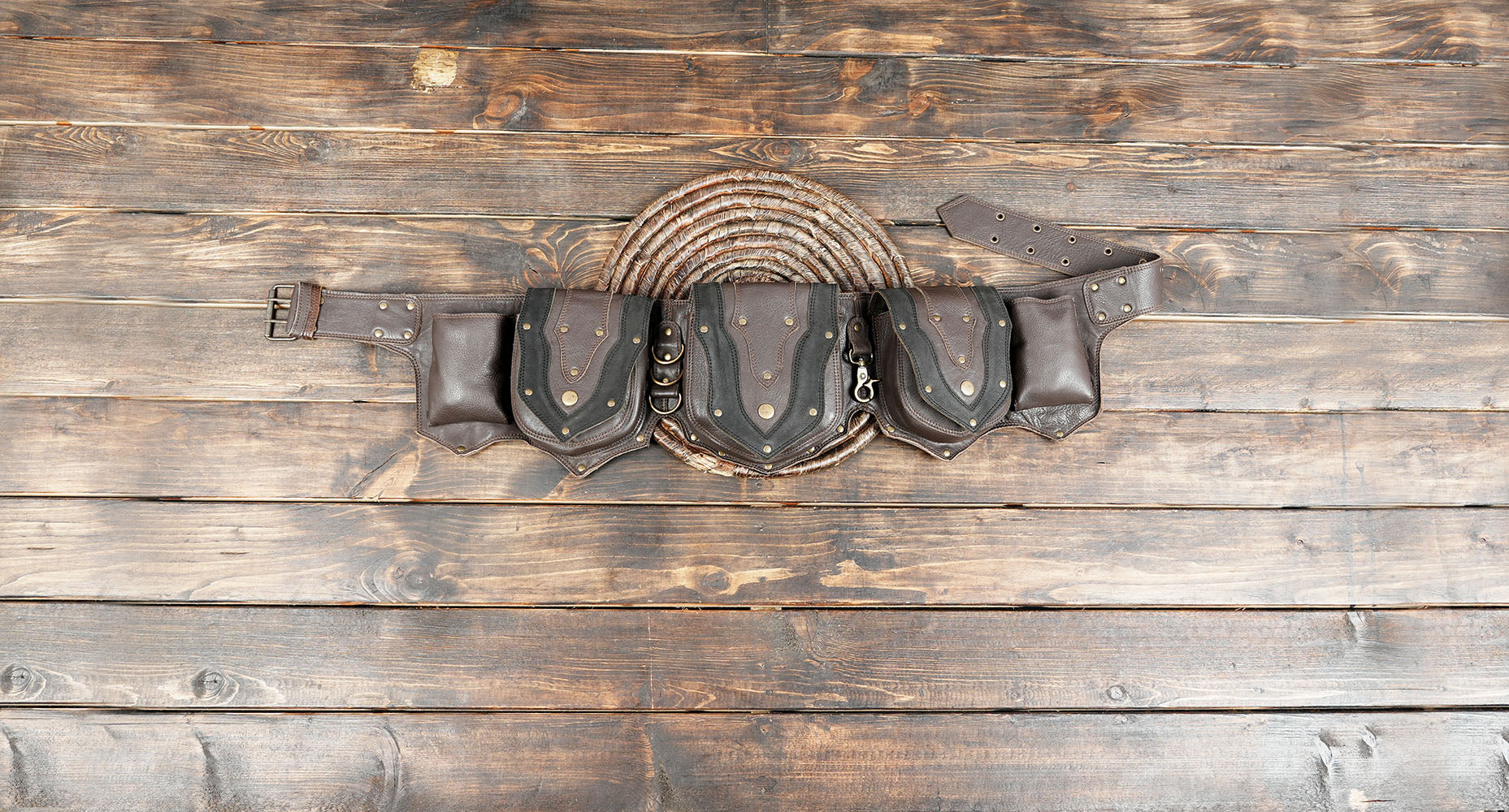 Multi-Pocket Leather Waist Belt – Handmade Festival Utility Holster Bag